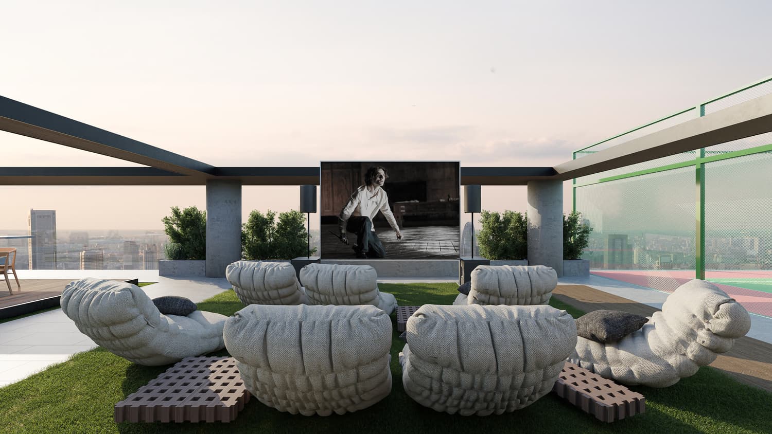 Beverly Gardens amenity Rooftop Open Cinema - Discovery Gardens, Dubai - by HMB Homes Real Estate Development