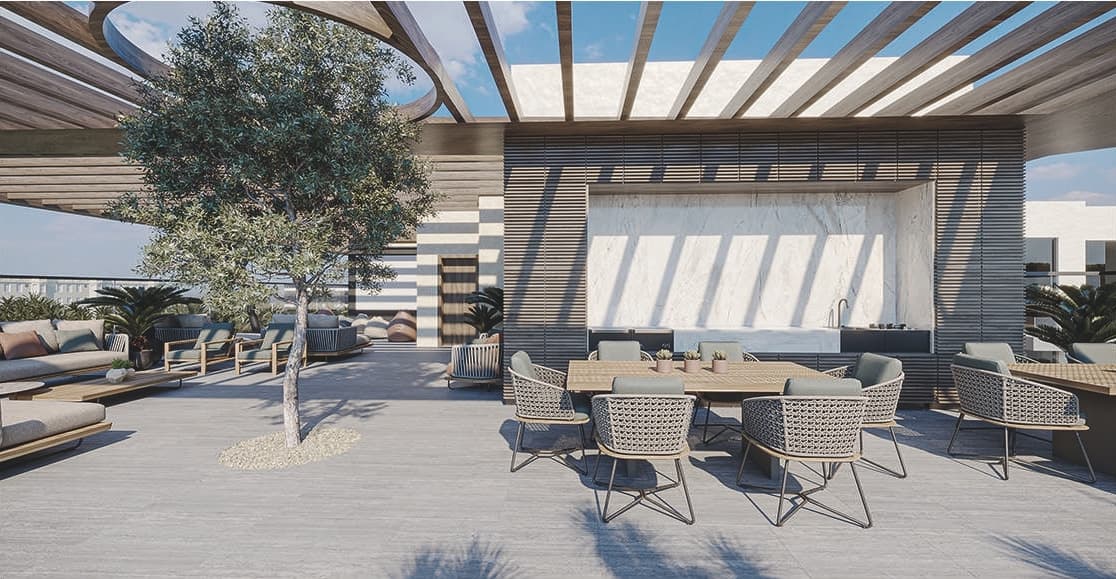 Beverly Residence 2 amenity Rooftop Lounge - JVC (Jumeirah Village Circle), Dubai - by HMB Homes Real Estate Development