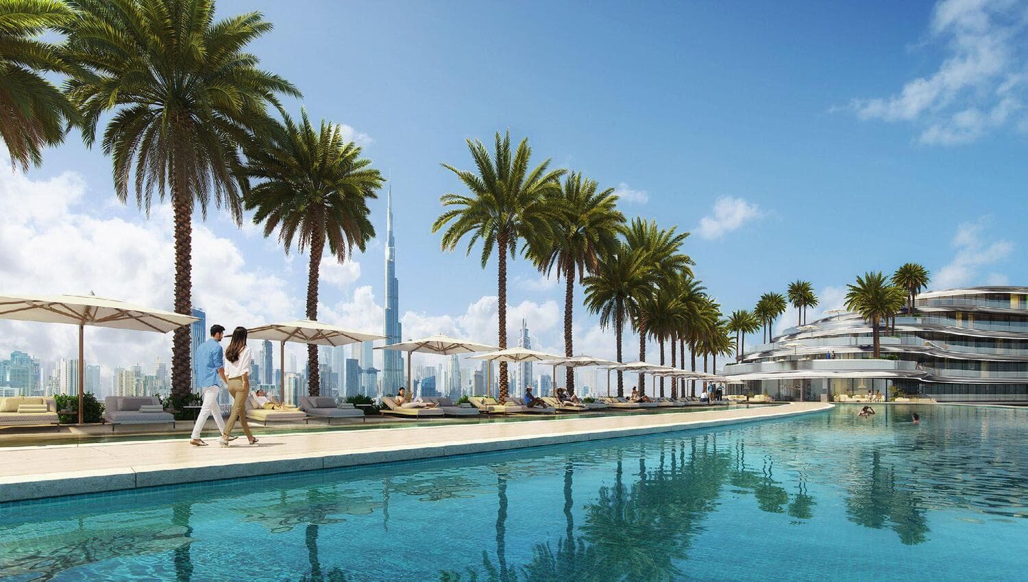 Binghatti Aquarise amenity Pool Deck With Sunken Seating - Business Bay, Dubai - by Binghatti