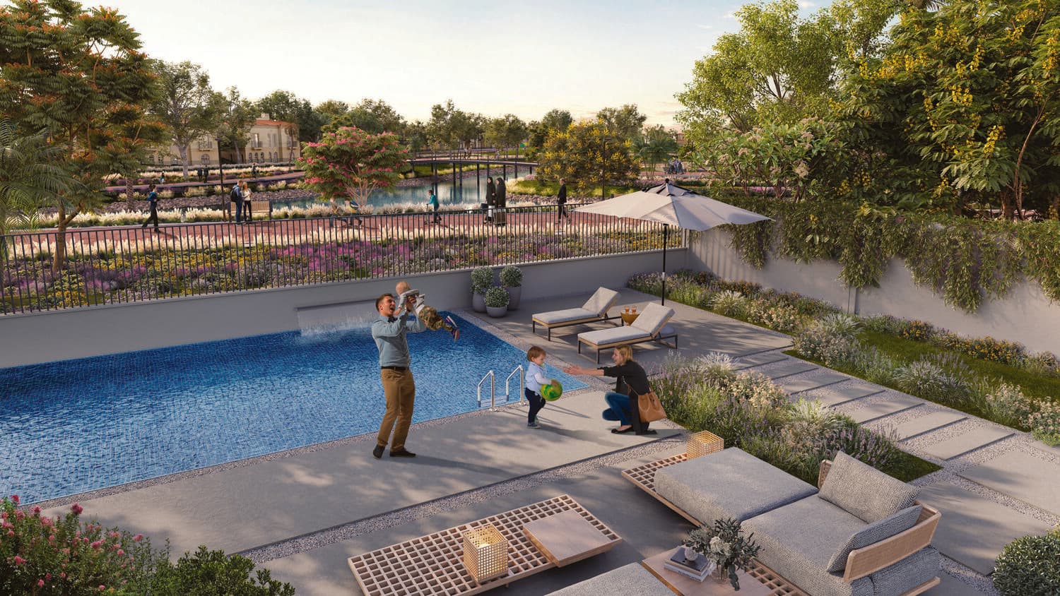 Bloom Living 7 - Almeria amenity Swimming Pool - Zayed City, Dubai - by Bloom Holding