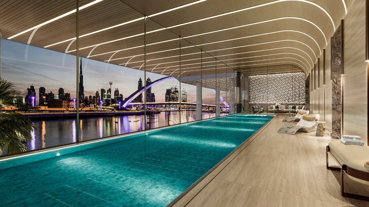 Casa Canal amenity Indoor Pool And Pool Lounge in Safa Park, Dubai, by AHS Properties