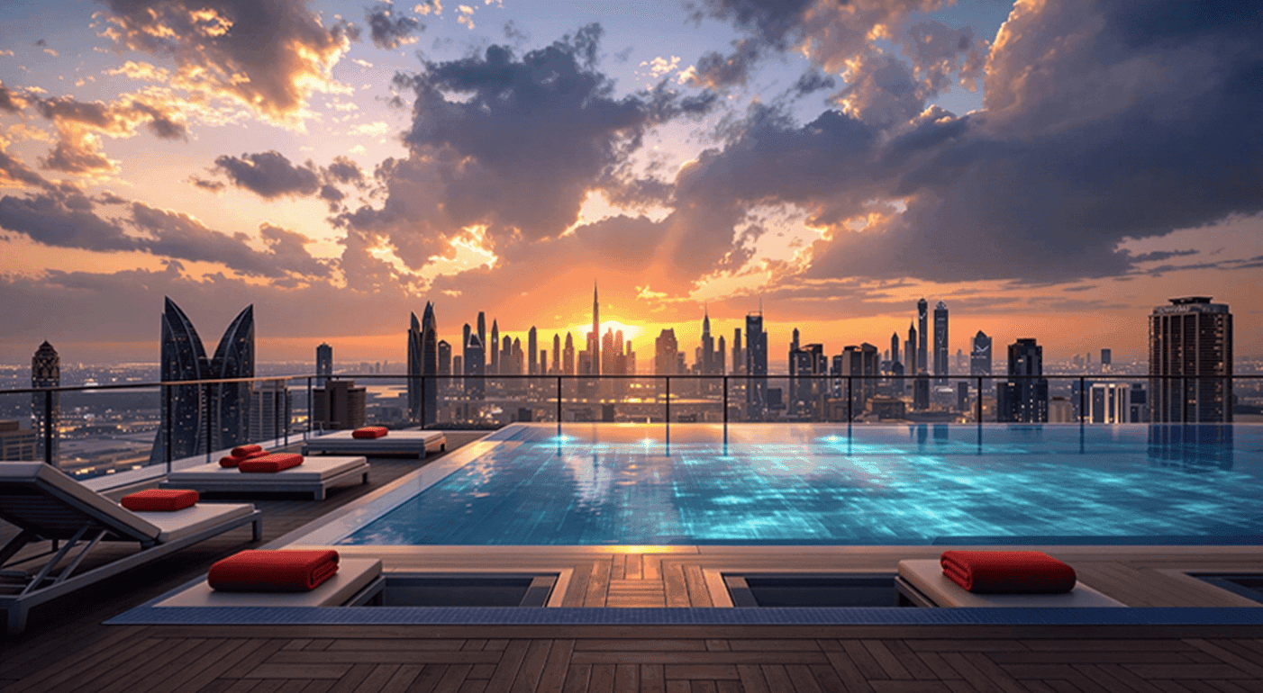 Celesto Tower amenity Adult & Kids Swimming Pool in Dubailand Residence Complex, Dubai, by Tarrad Development