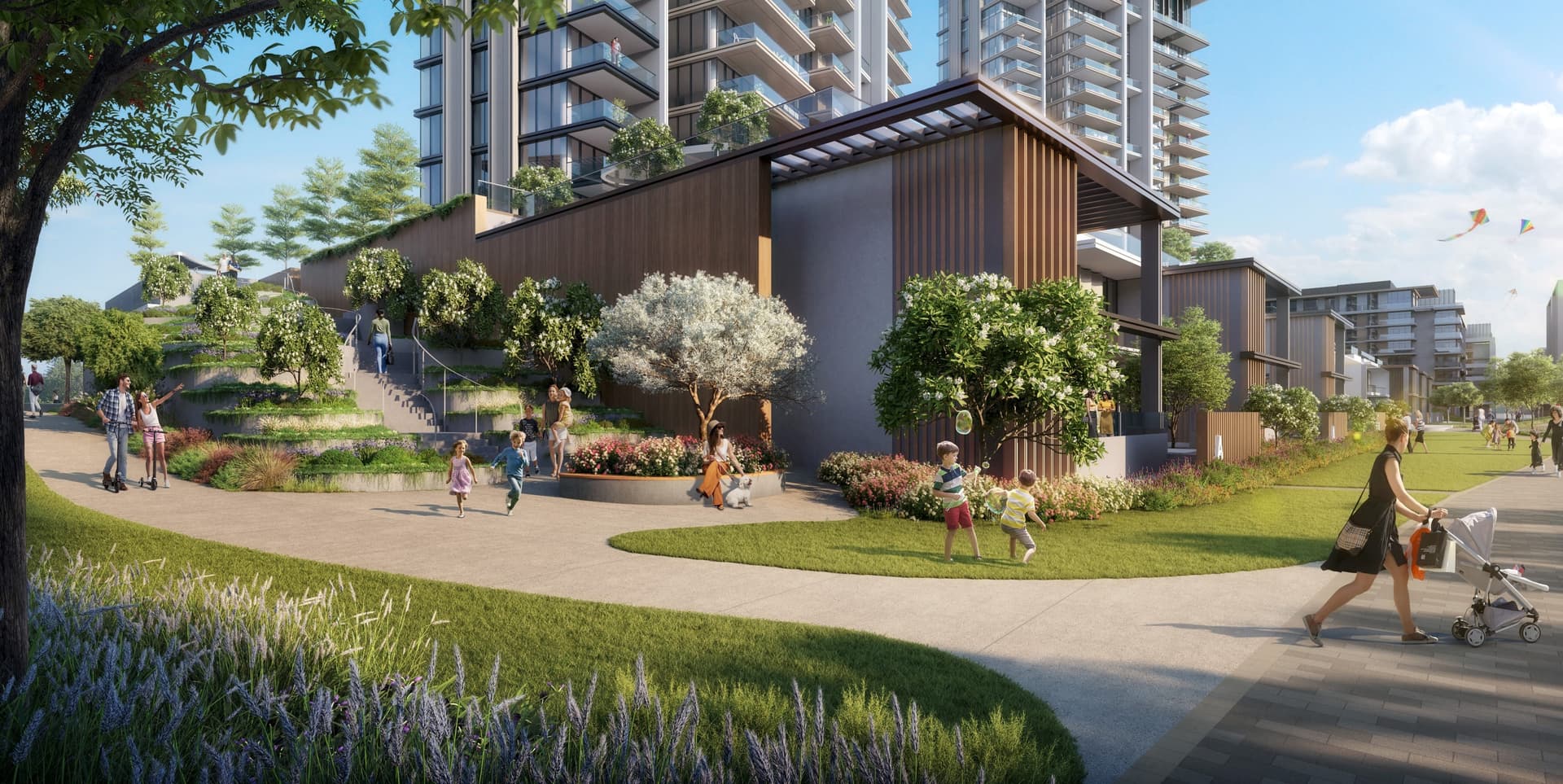 Central Park Plaza amenity Stepped Landscaping Connecting The Private Area in City Walk, Dubai, by Meraas