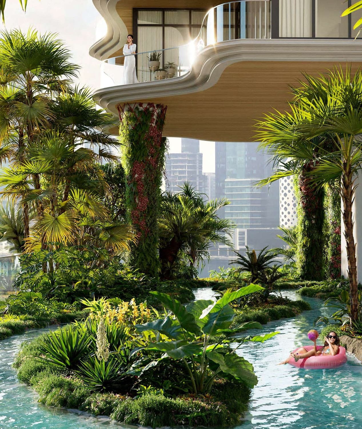 Chic Tower amenity 180-Meter Long Lazy River in Business Bay, Dubai, by DAMAC