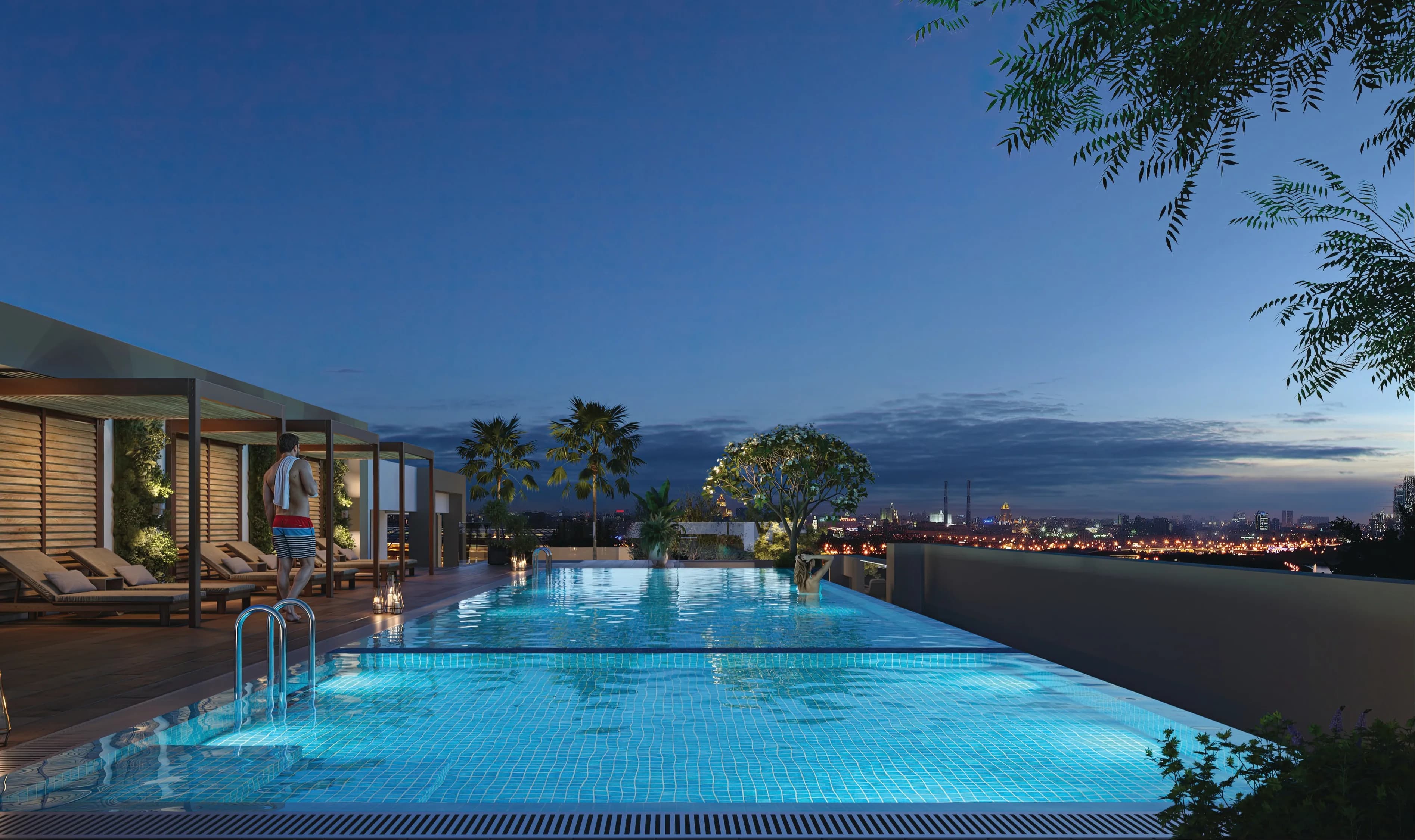 Courtyard One amenity Infinity Pool - Dubai South, Dubai - by Golden Light Real Estate Developments