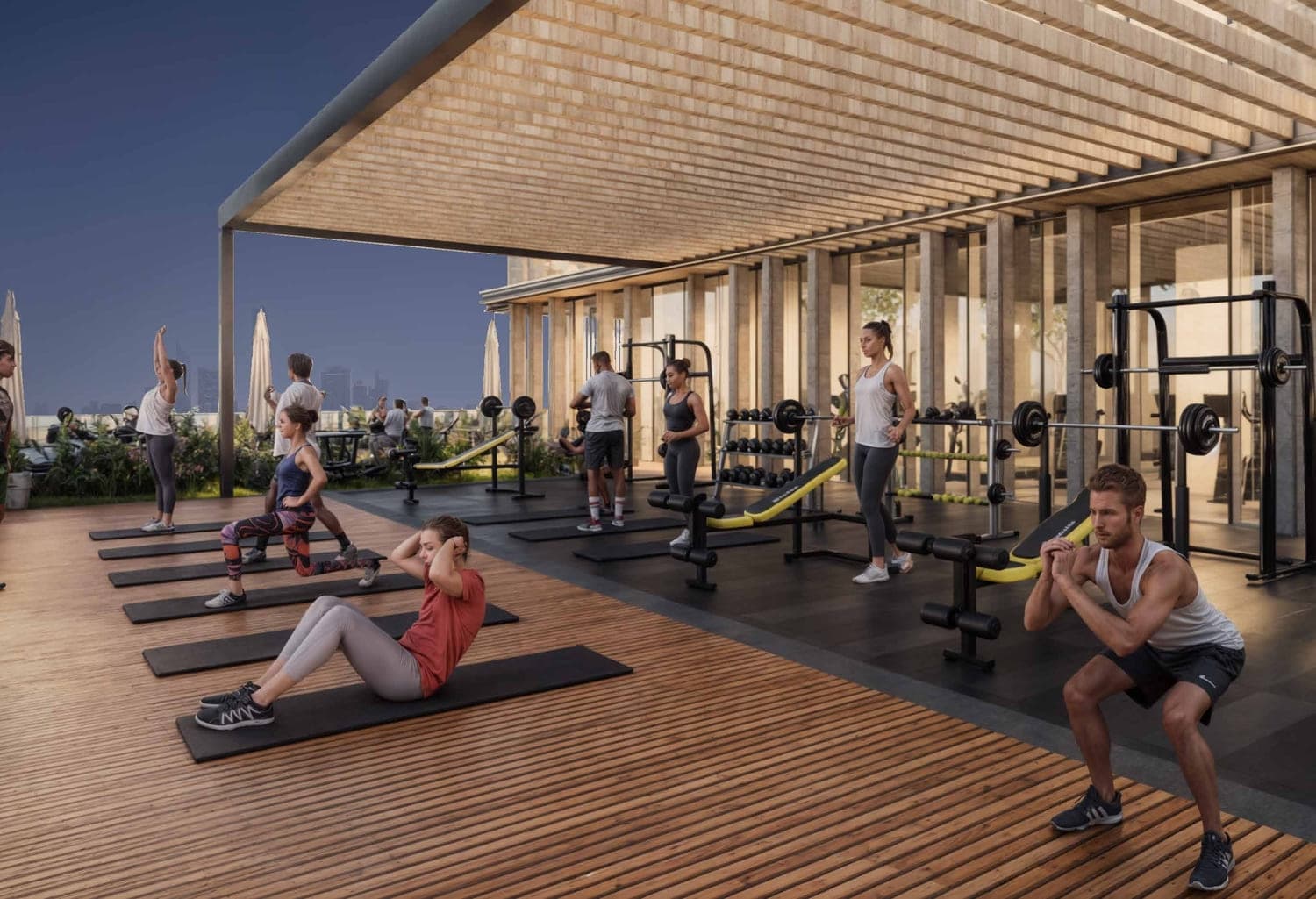 Cove Boulevard amenity Outdoor Wellness Area in Dubailand Residence Complex, Dubai, by Imtiaz Development