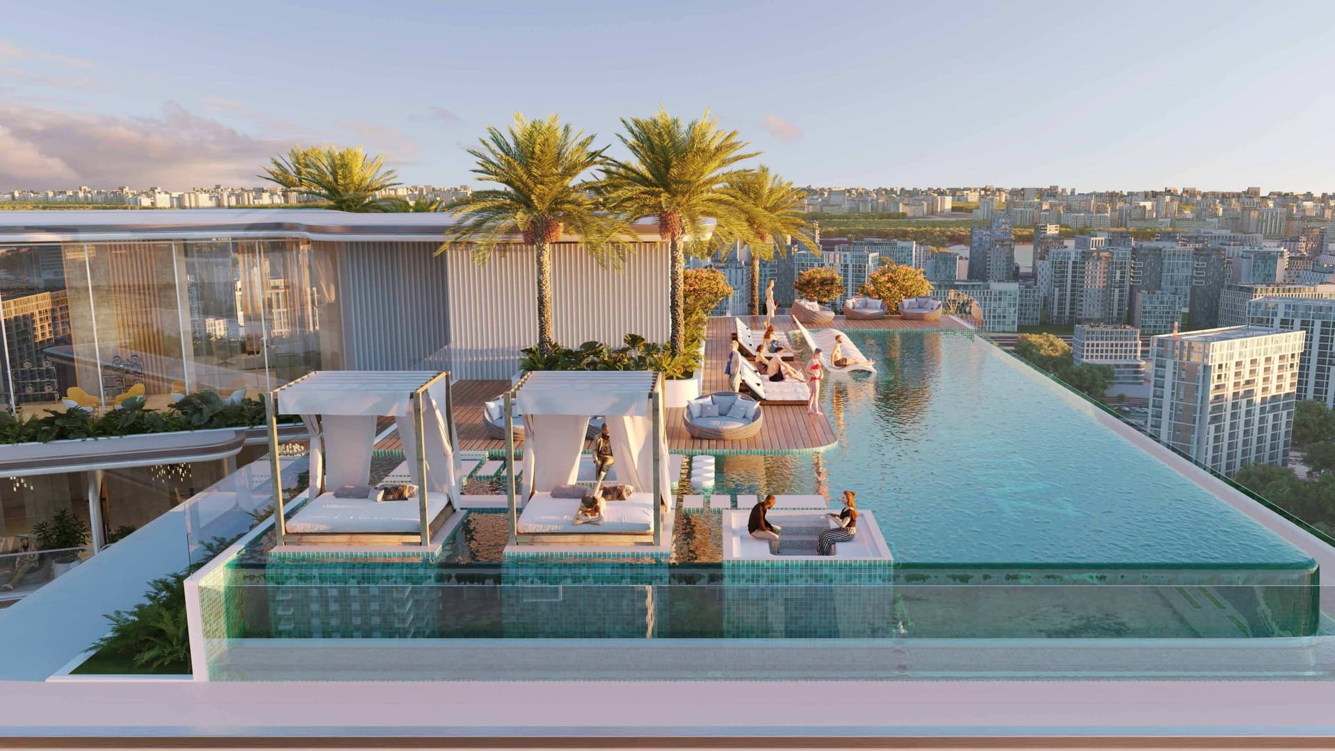 Cove Grand amenity Roof Top Poolside Cabana in Dubailand Residence Complex, Dubai, by Imtiaz Development