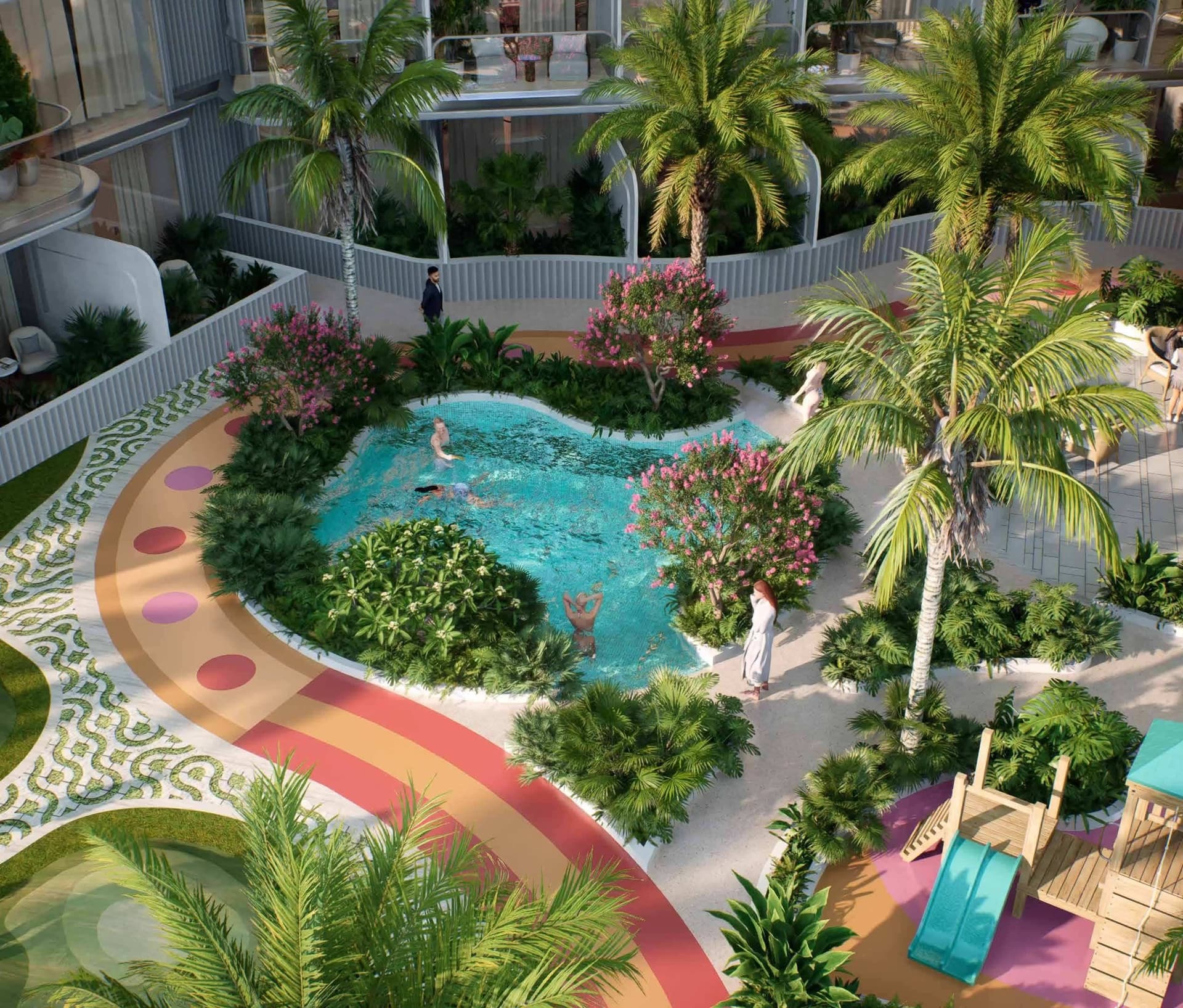 Cove Grand amenity Splash Pool in Dubailand Residence Complex, Dubai, by Imtiaz Development