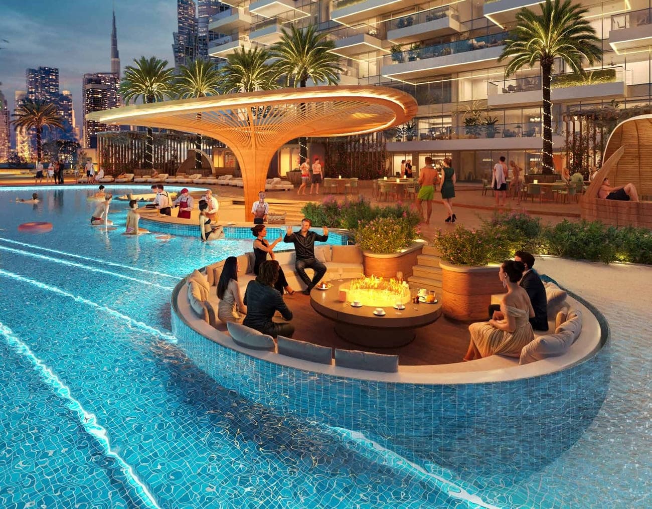 Damac Safa Gate amenity Circular Sunken Pool Seating in Safa Park, Dubai