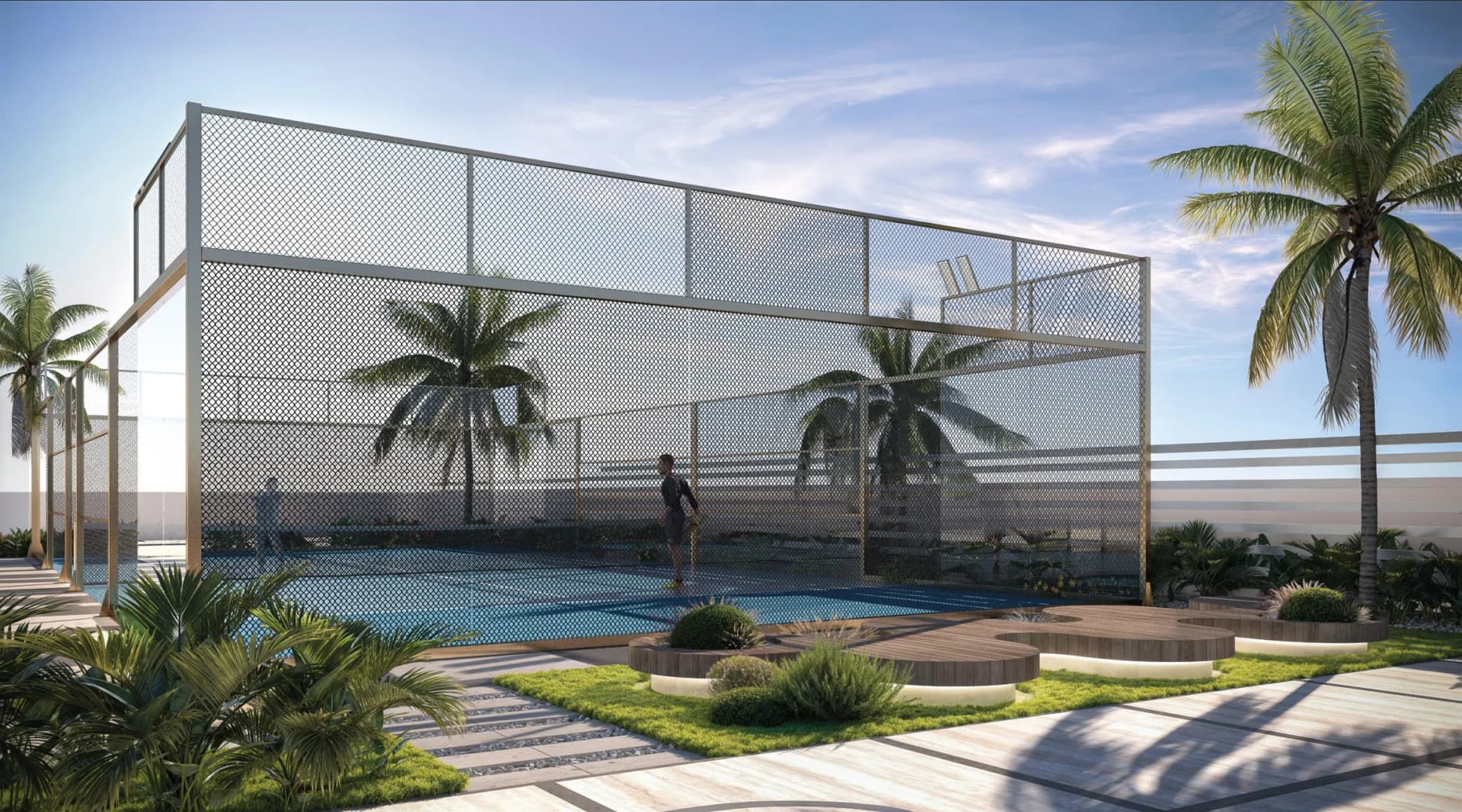 Divine Elements amenity Padel Court in Madinat Al Mataar, Dubai, by Takmeel Real Estate Development