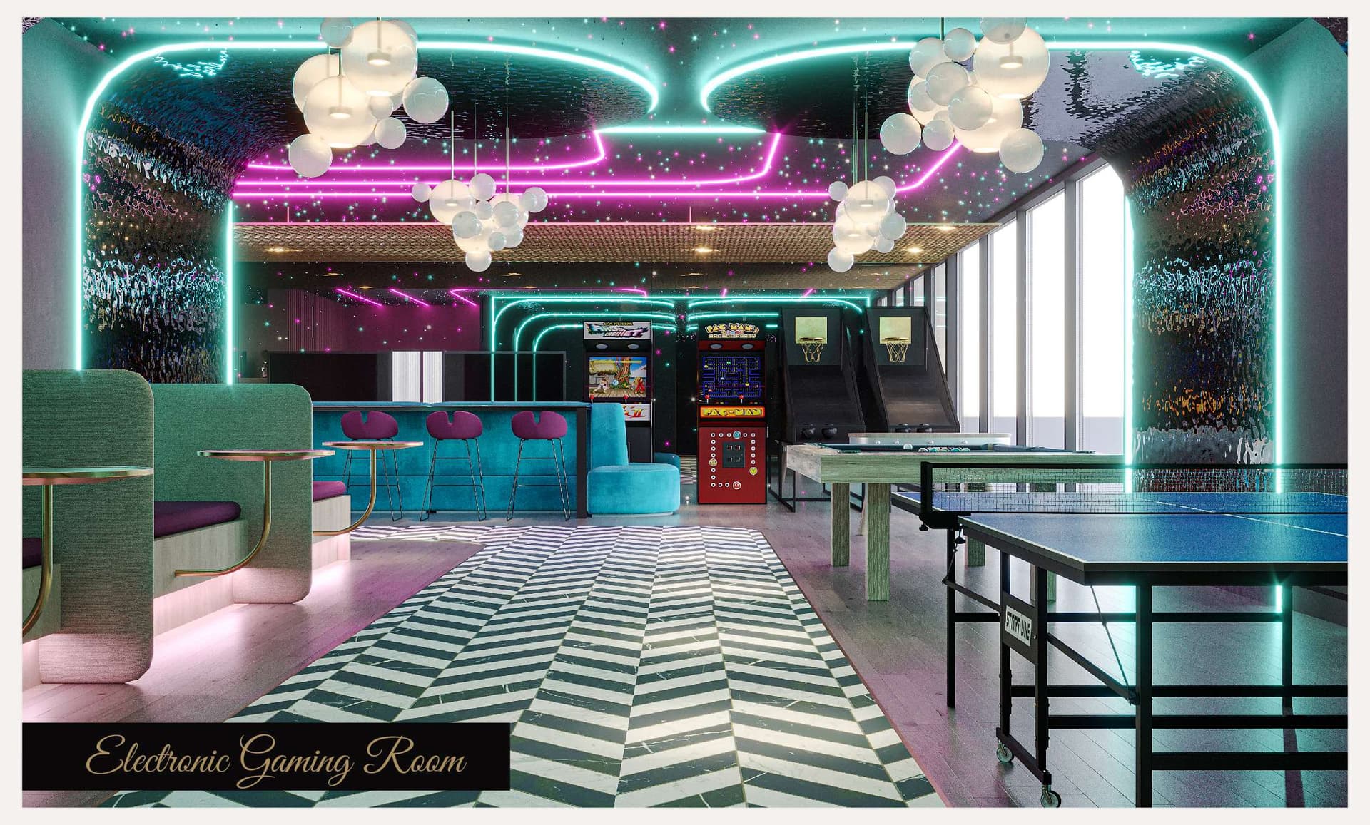 Elevate amenity Electronic Gaming Room in Arjan, Dubai, by Prescott