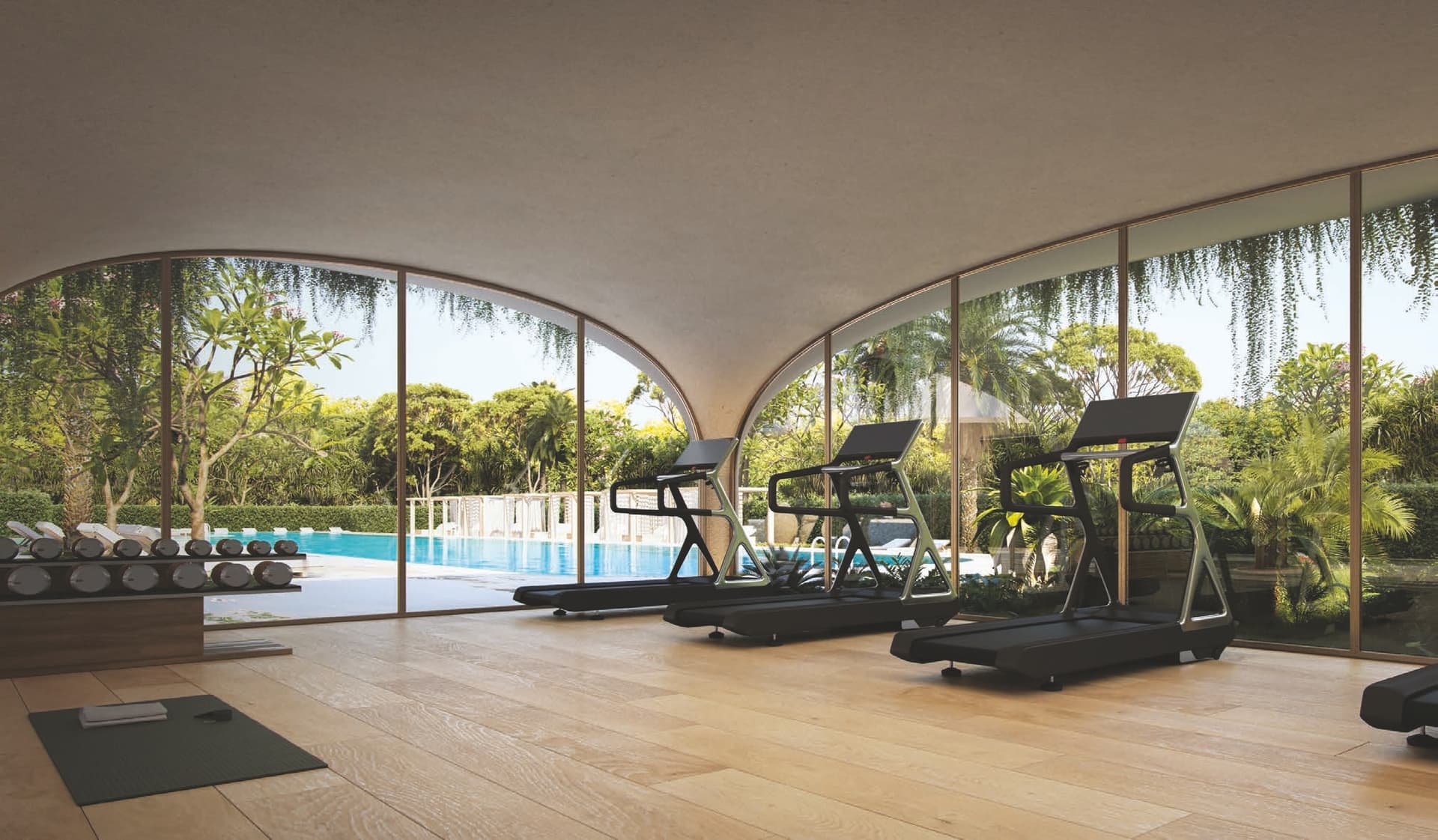 Ellington Ocean House amenity Fitness And Yoga Studio With Direct Views Of The Pool And Gardens in Palm Jumeirah, Dubai