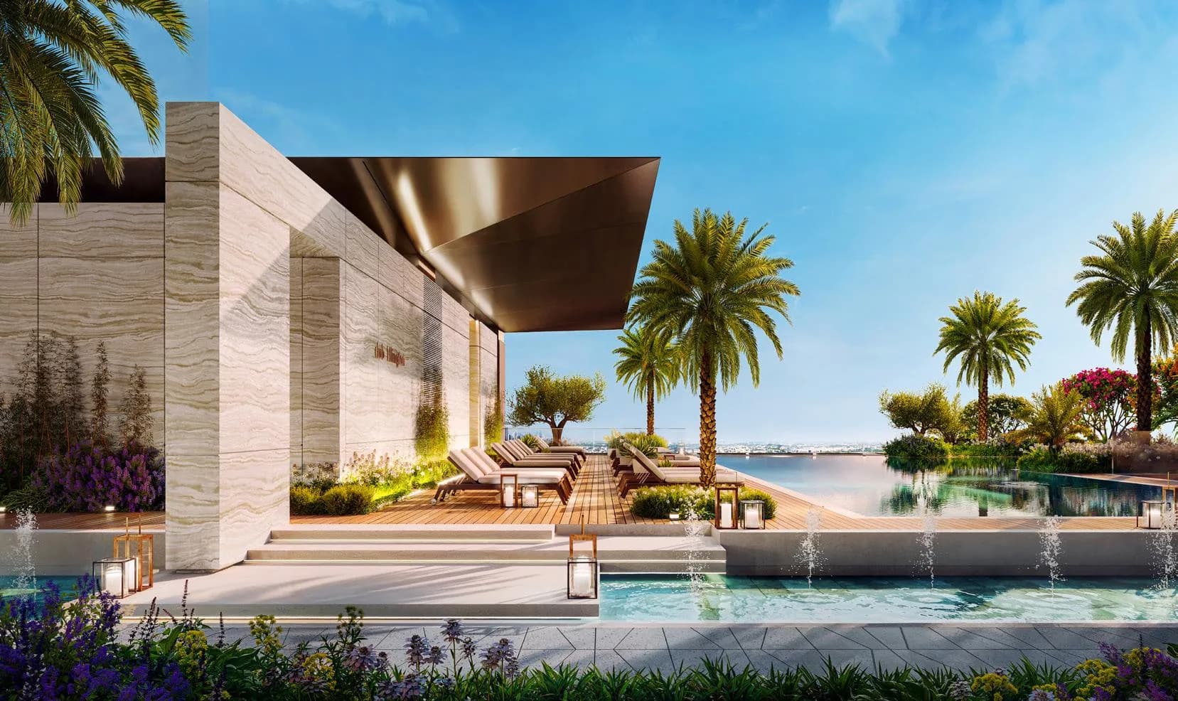 Eltiera Views amenity Pool Deck - Emirates Hills, Dubai - by Ellington