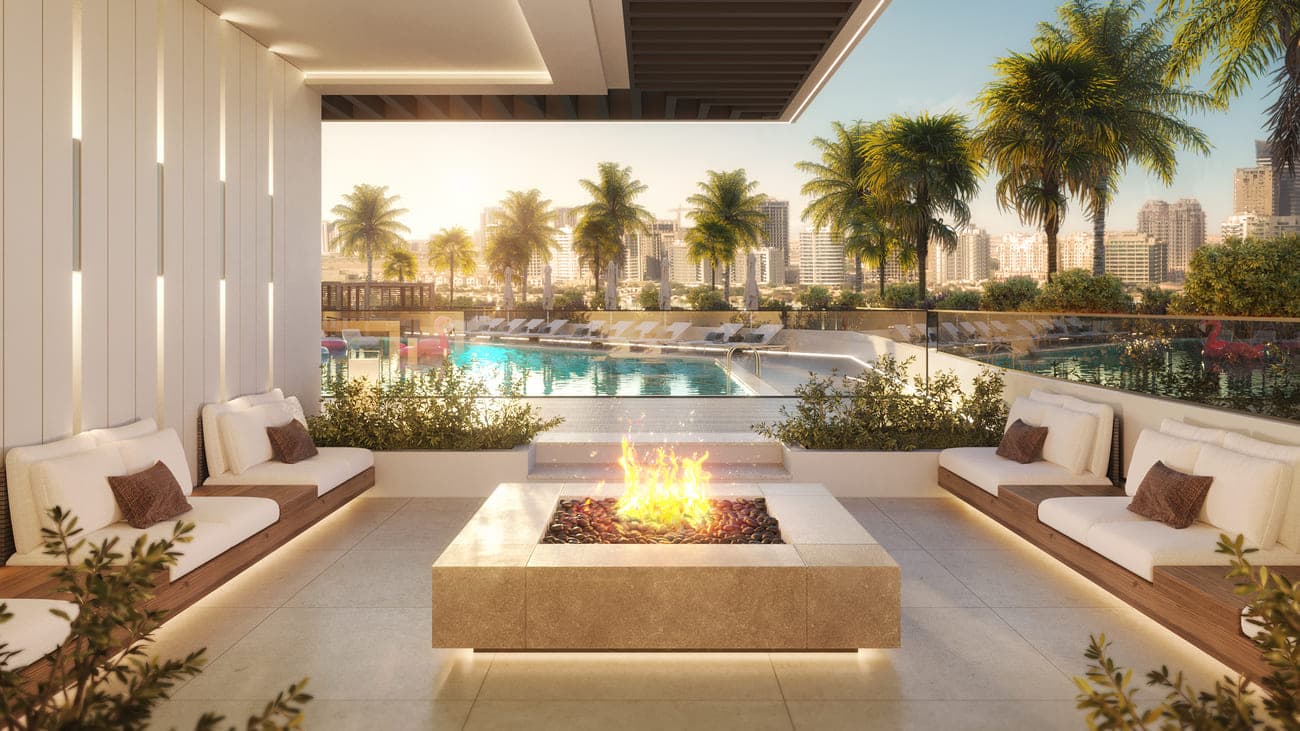 Enqlave by Aqasa amenity Fire Place Seating - Discovery Gardens, Dubai - by Aqasa Developers