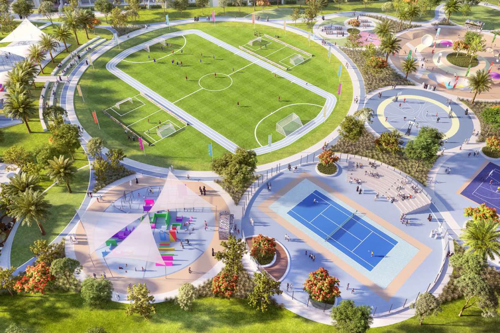 Farm Gardens Villas amenity Courts (Panel & Volleyball) - The Valley, Dubai - by Emaar