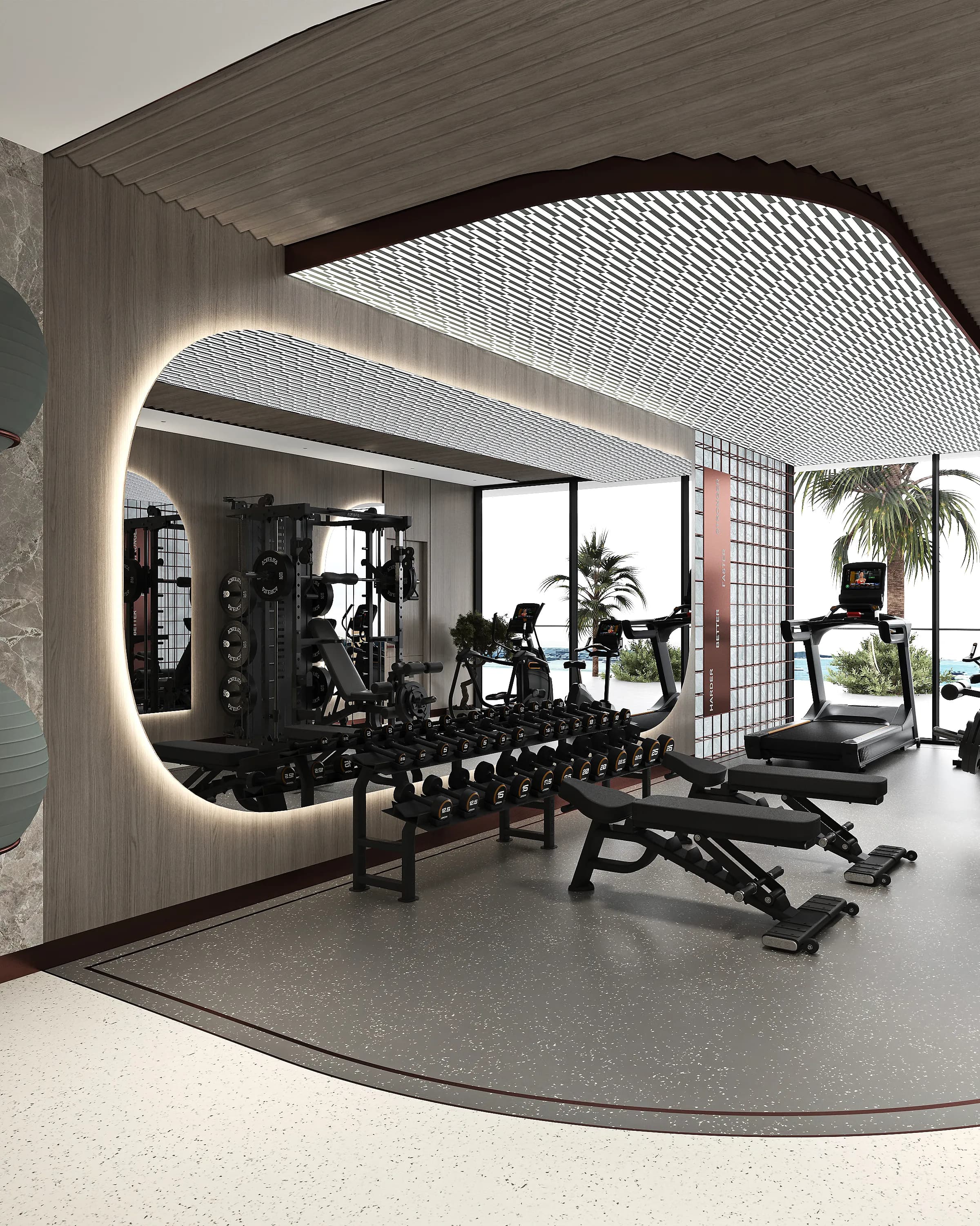 Floarea Breeze amenity Indoor Gym - Palm Deira, Dubai - by Mashriq Elite