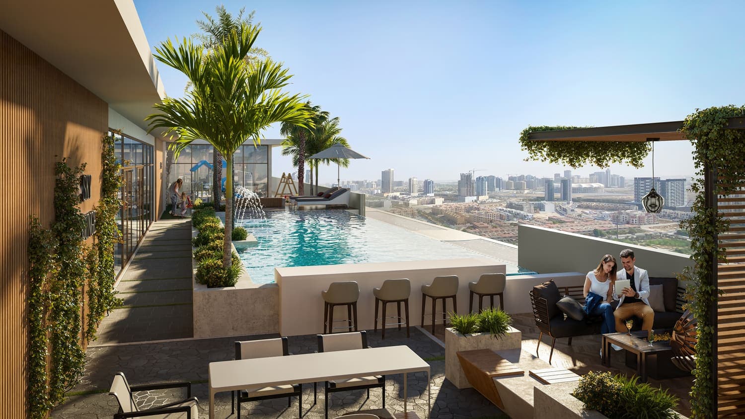 Gardens 2 amenity Rooftop Infinity Pool in Arjan, Dubai, by Iman Developers