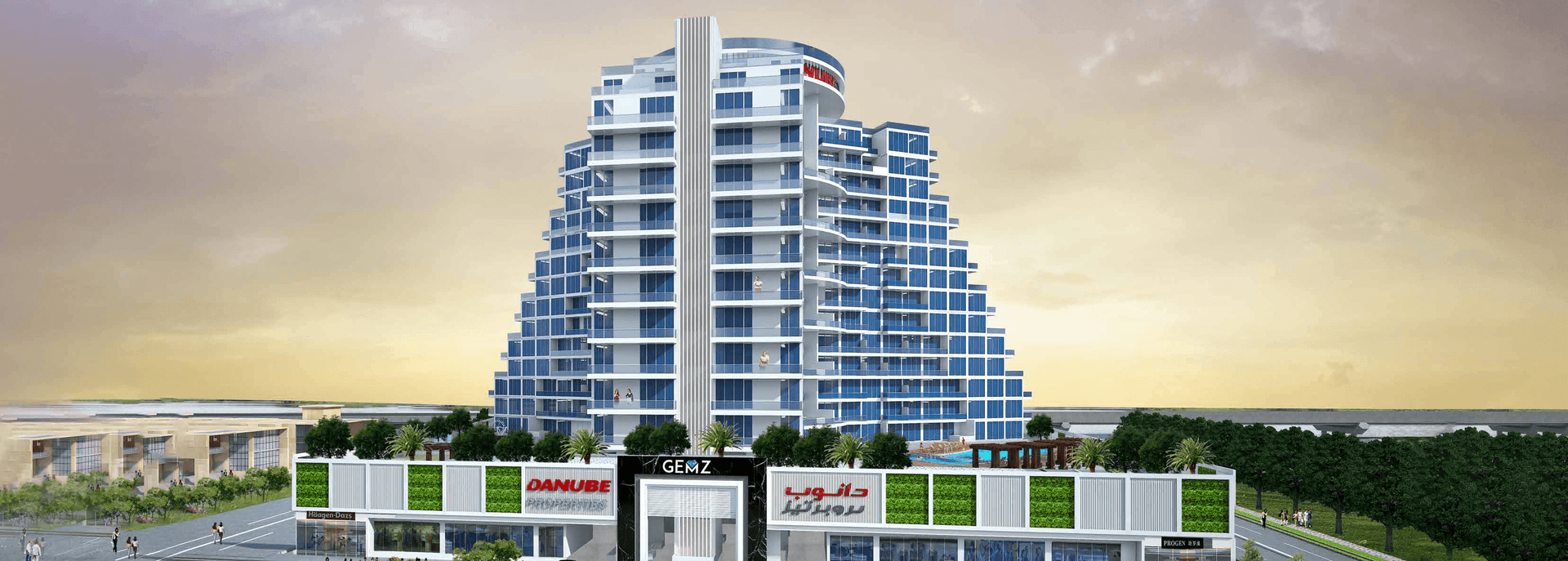 Gemz exterior view in Al Furjan, Dubai, by Danube