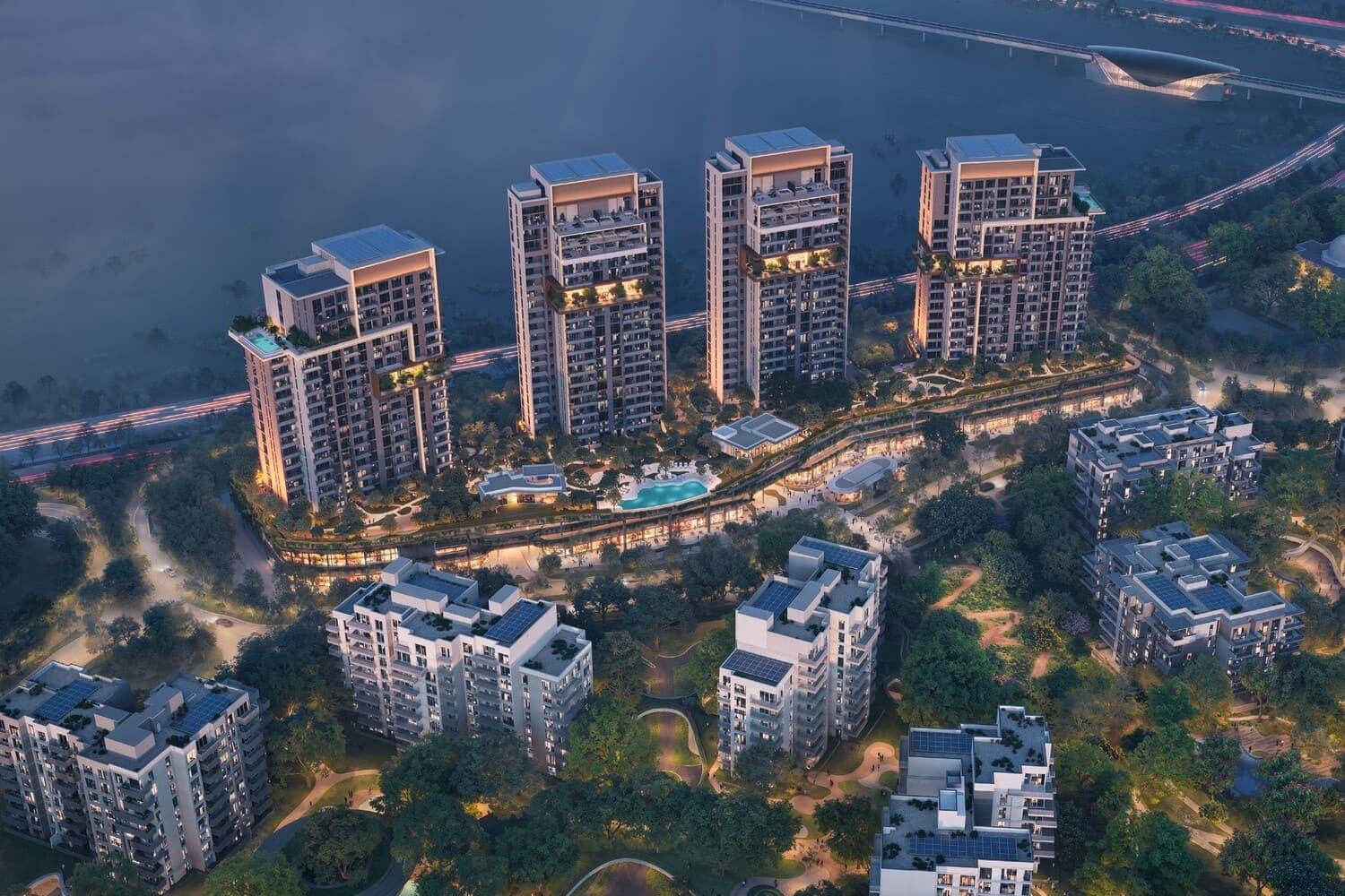 Ghaf Woods Distrikt exterior view - City Of Arabia, Dubai - by Majid Al Futtaim
