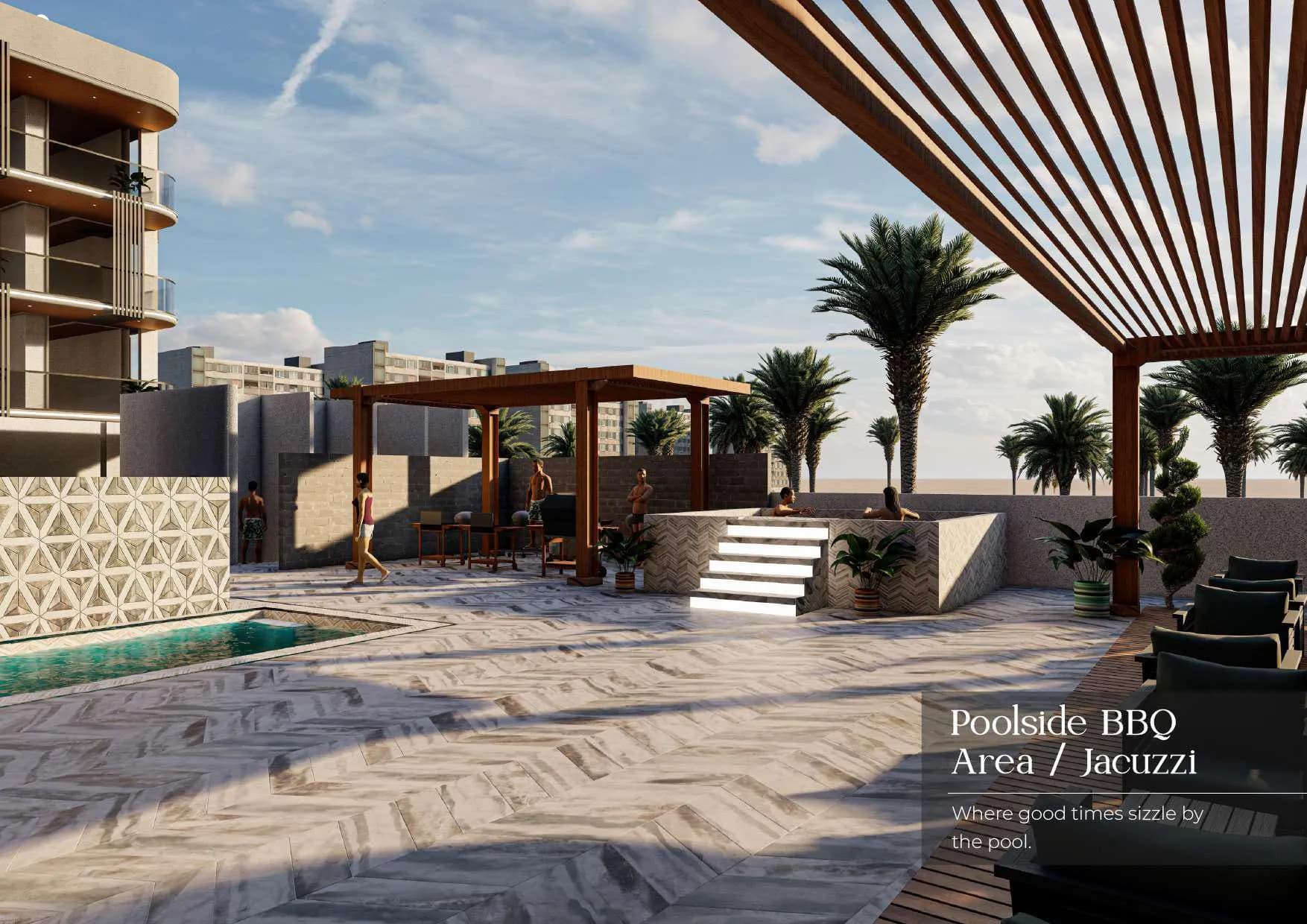 Golden Woods Albab Views amenity Poolside Barbeque Area - Madinat Al Mataar, Dubai - by Golden Woods