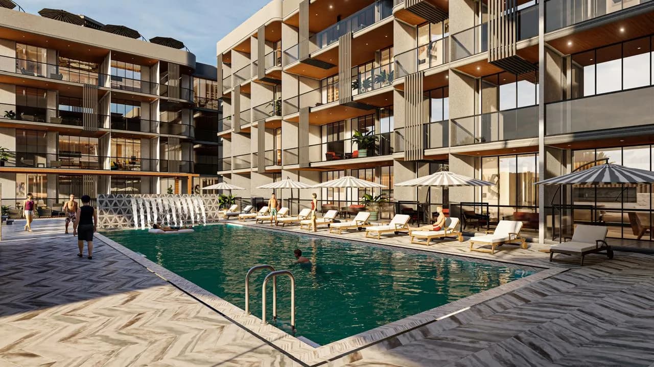 Golden Woods Albab Views amenity Swimming Pool - Madinat Al Mataar, Dubai - by Golden Woods