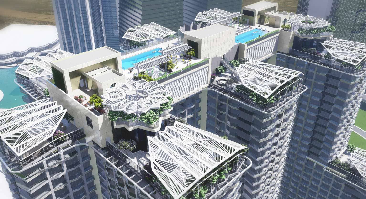 Golf Views Seven City amenity Rooftop Lounge in JLT (Jumeirah Lake Towers), Dubai, by Seven Tides