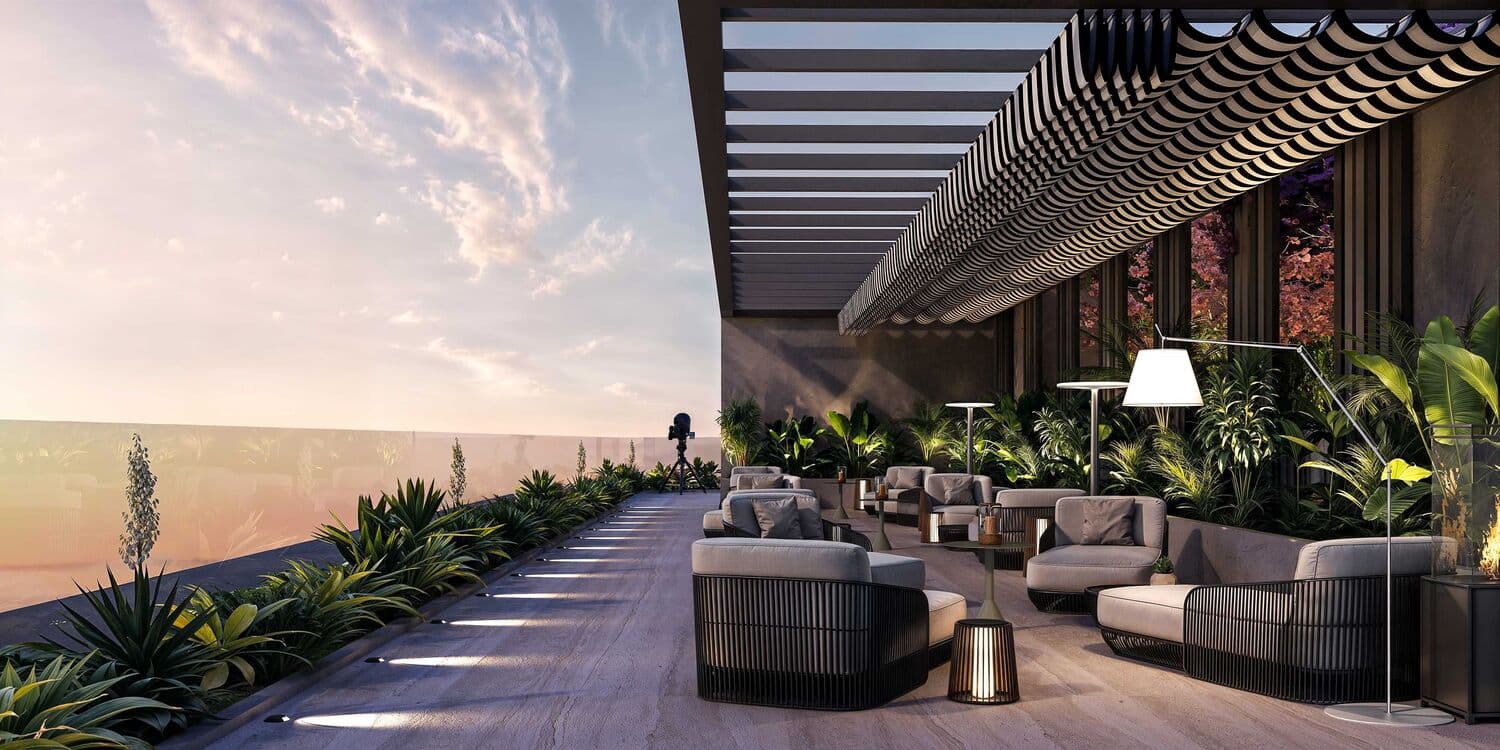 Interstellar Tower amenity Rooftop With Skyline View - JVT (Jumeirah Village Triangle), Dubai - by Mr. Eight Development