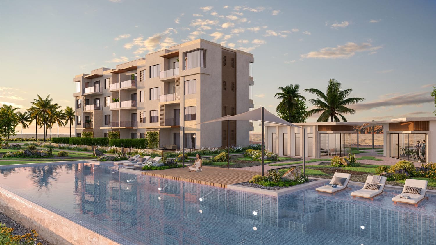 Jebel Sifah - Solaris amenity Common Pool With Tanning Deck - Muscat Governorate, Dubai - by Muriya