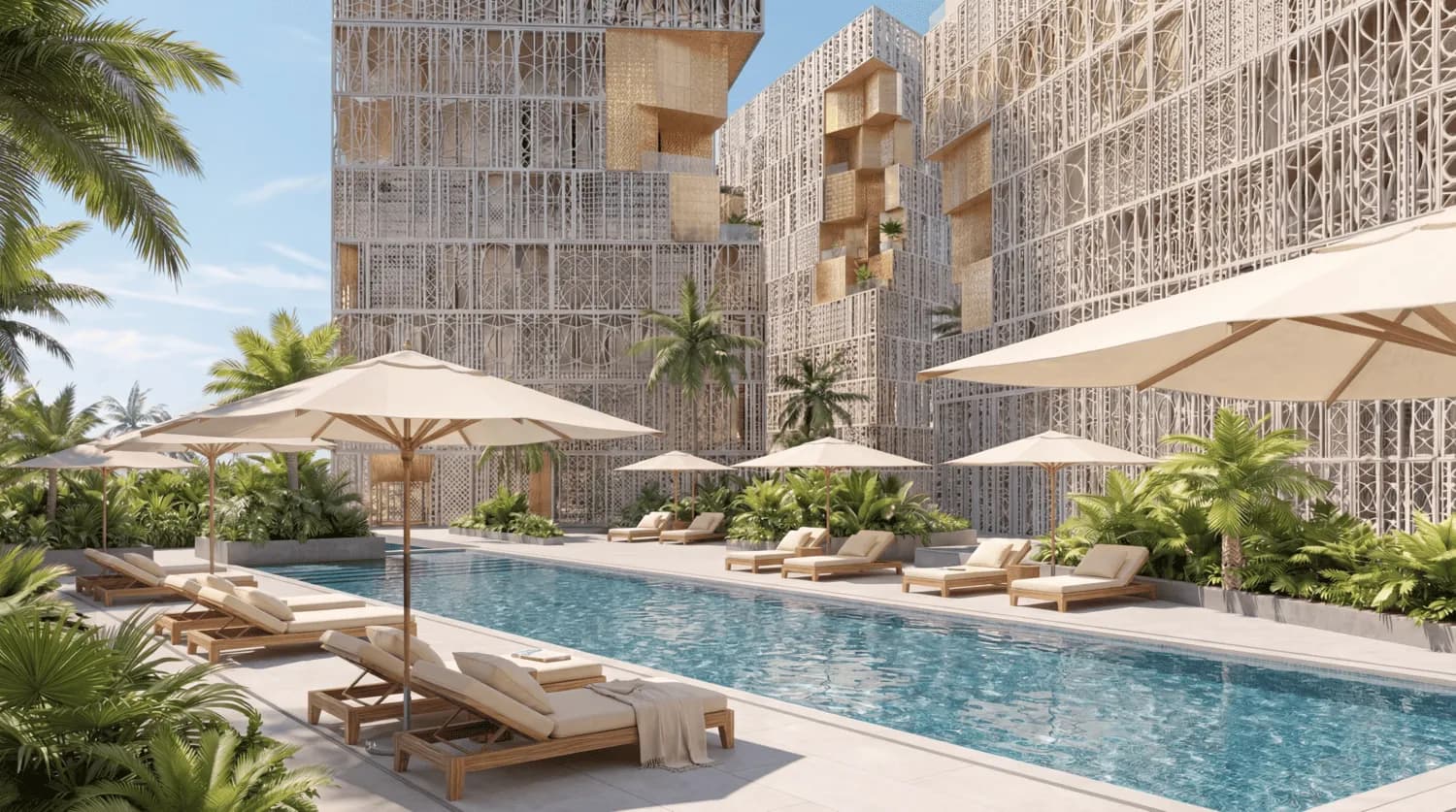 John Richmond District amenity Swimming Pool in Discovery Gardens, Dubai, by MIRA Developments