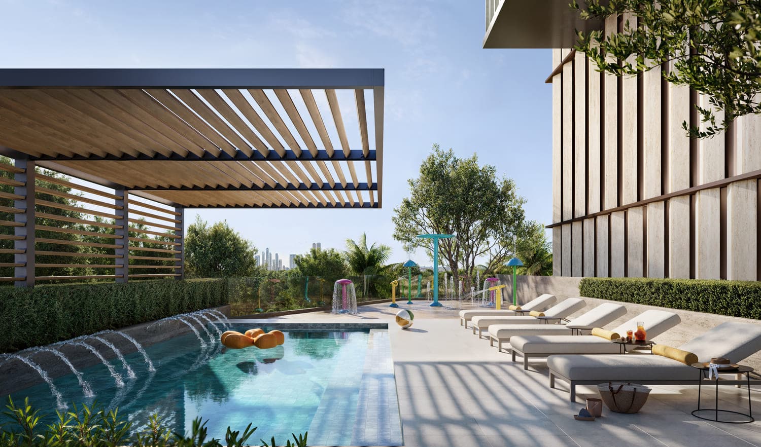 Jumeirah Residences Emirates Towers amenity Shaded Kids’ Pool & Outdoor Wet Play Area - DIFC (Dubai International Financial Center), Dubai - by Meraas