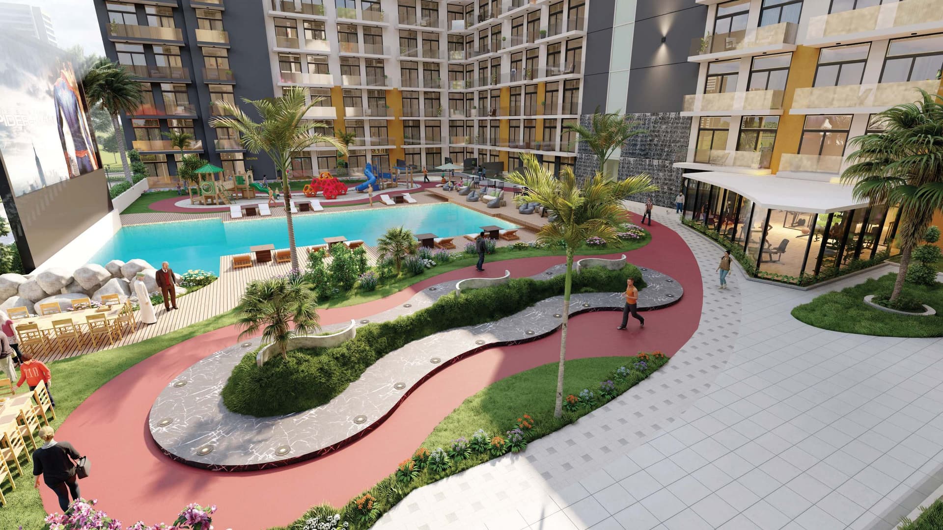 Laya Heights amenity Resort Type Pool Area in Dubai Studio City, Dubai, by Laya Developers (Akshara Global)