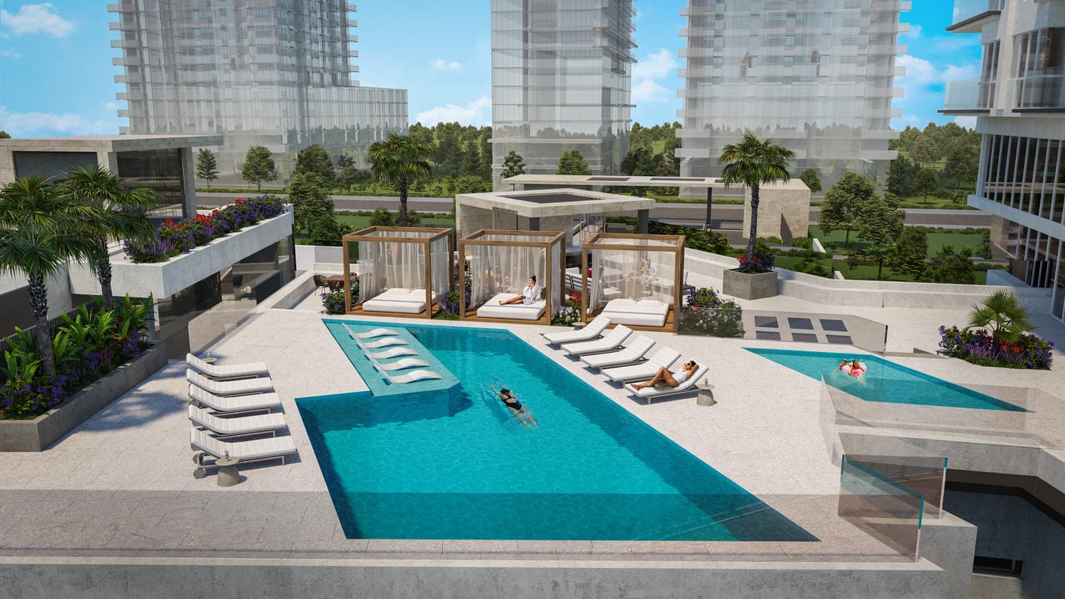 LIV Waterside amenity Outdoor Pool - Cabanas - Kids Pool - Dubai Marina, Dubai - by LIV