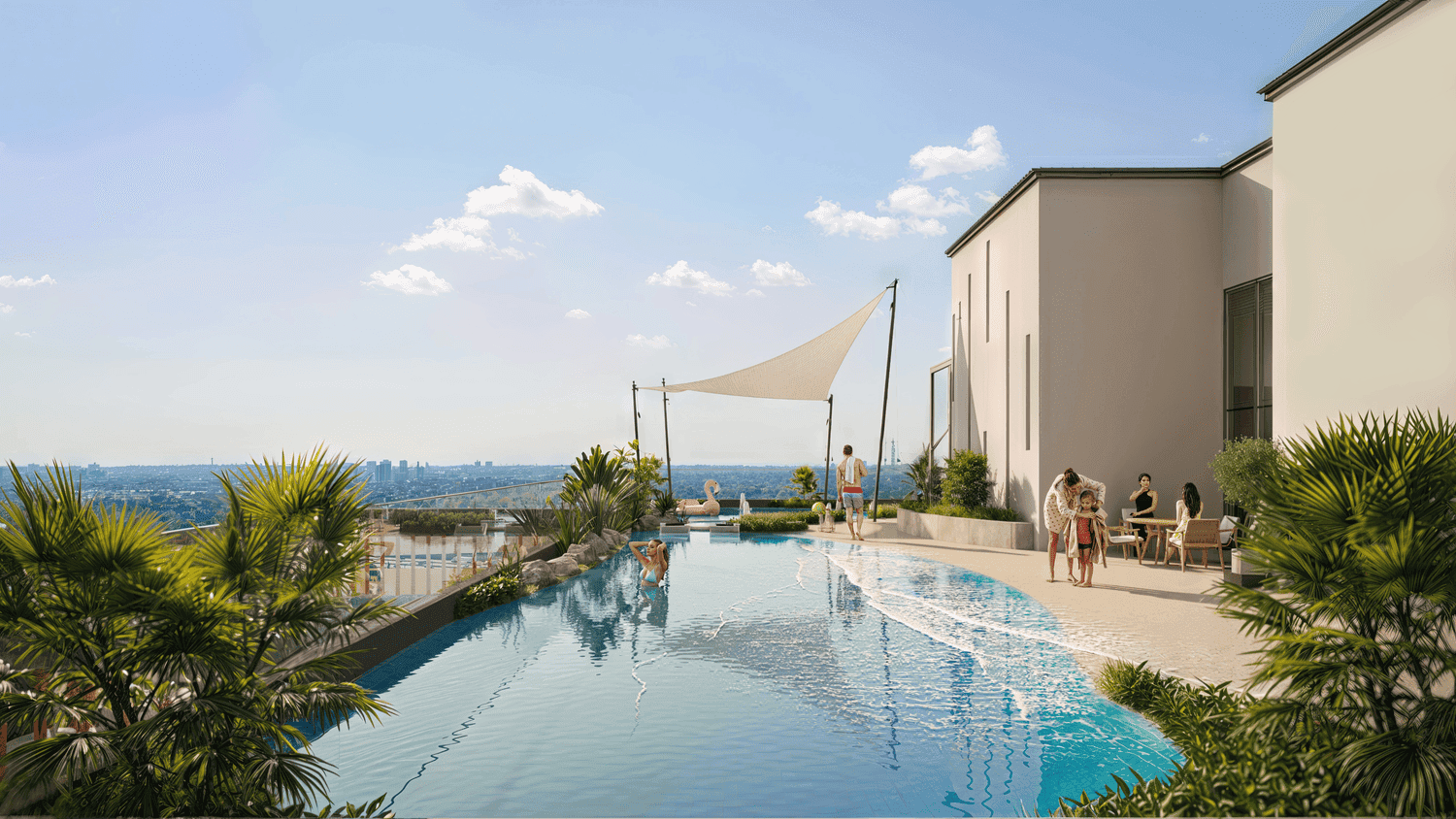 Manam Pearl amenity Beach Entry Pool - Jebel Ali Village, Dubai - by Manam Realty