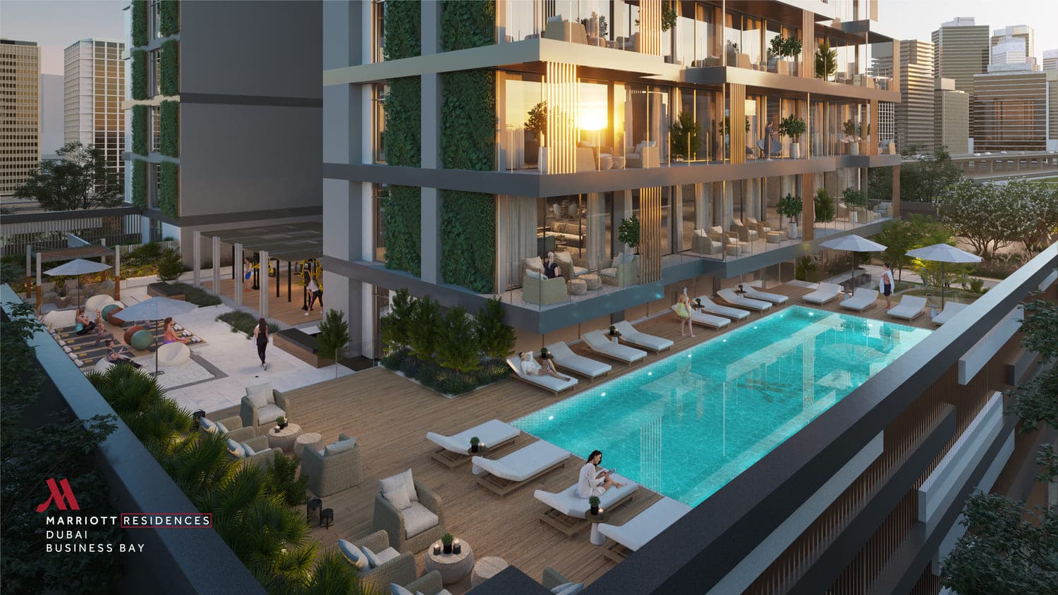 Marriott Residences amenity Pool Deck With Lounger - Business Bay, Dubai - by Fortune 5