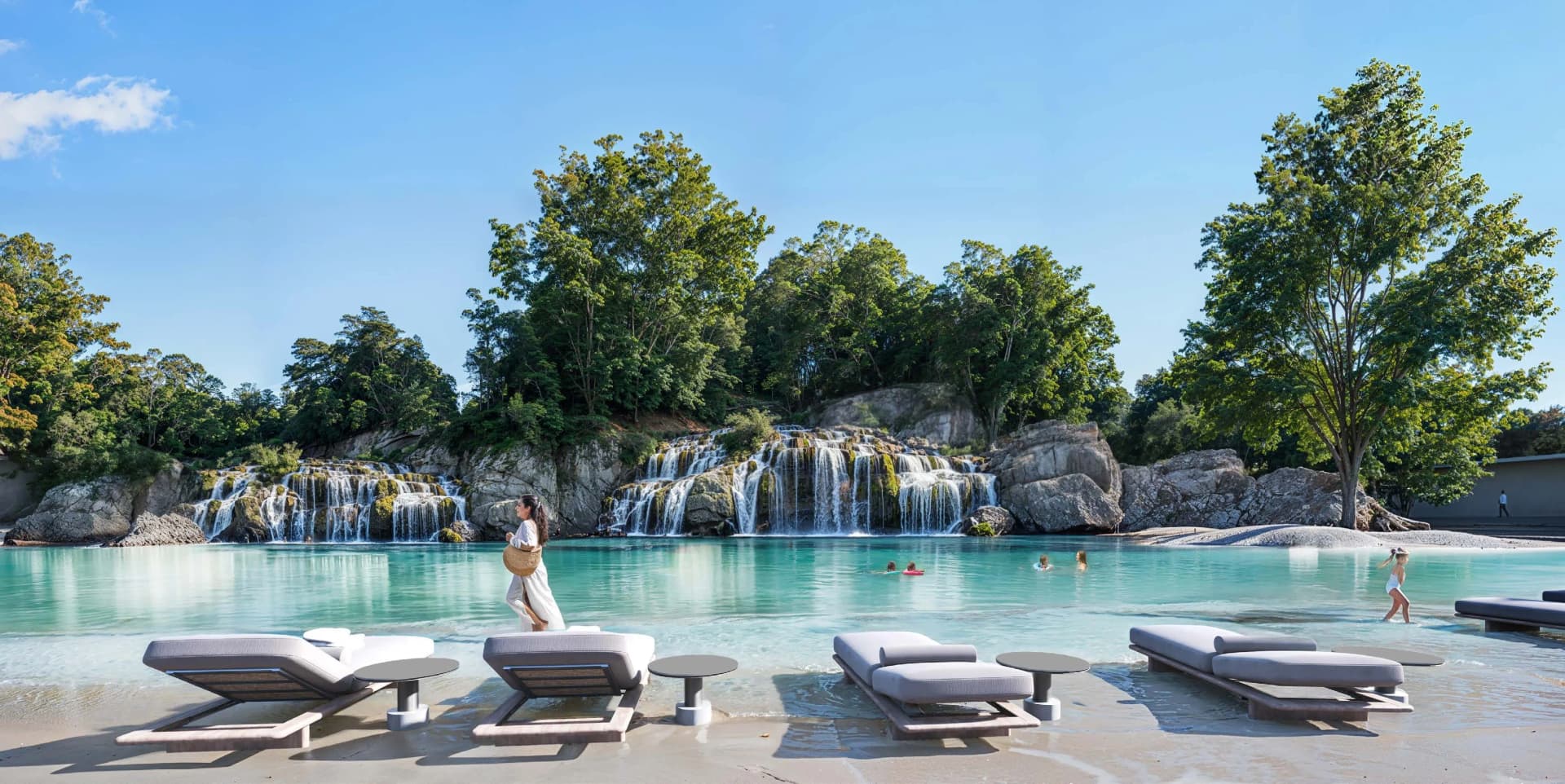 Masaar 3 Laura amenity Swimmable Forest Lagoon with Waterfall in Al Rowdat Suburb, Sharjah, by Arada