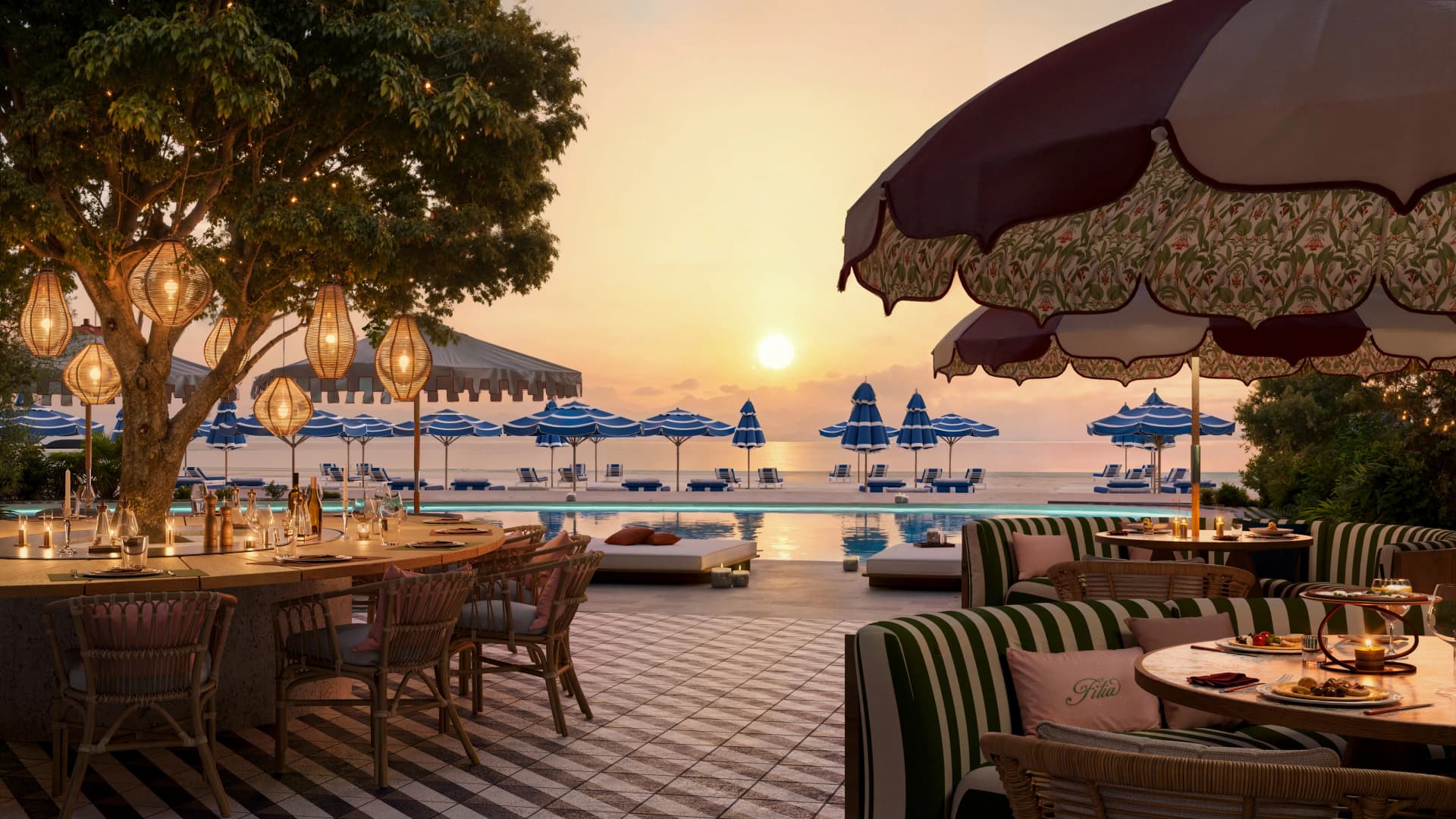 Mondrian Phases 1 and 2 amenity Filia Restaurant & Beach Club in Al Marjan Island, Ras Al Khaimah, by Elevate
