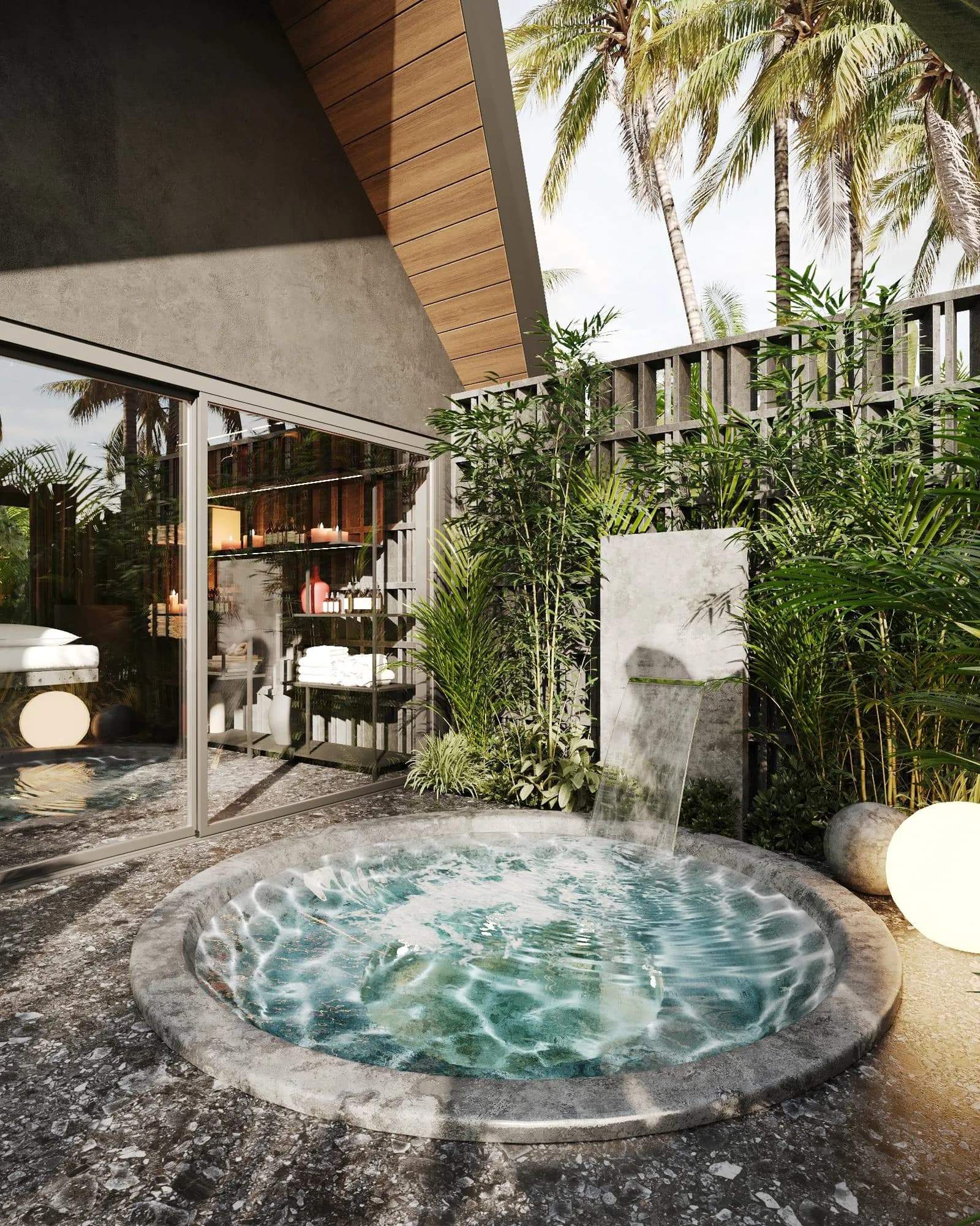 Moon Rock Villas amenity Jacuzzi with a Waterfall - Gianyar, Dubai - by Big Waves Development