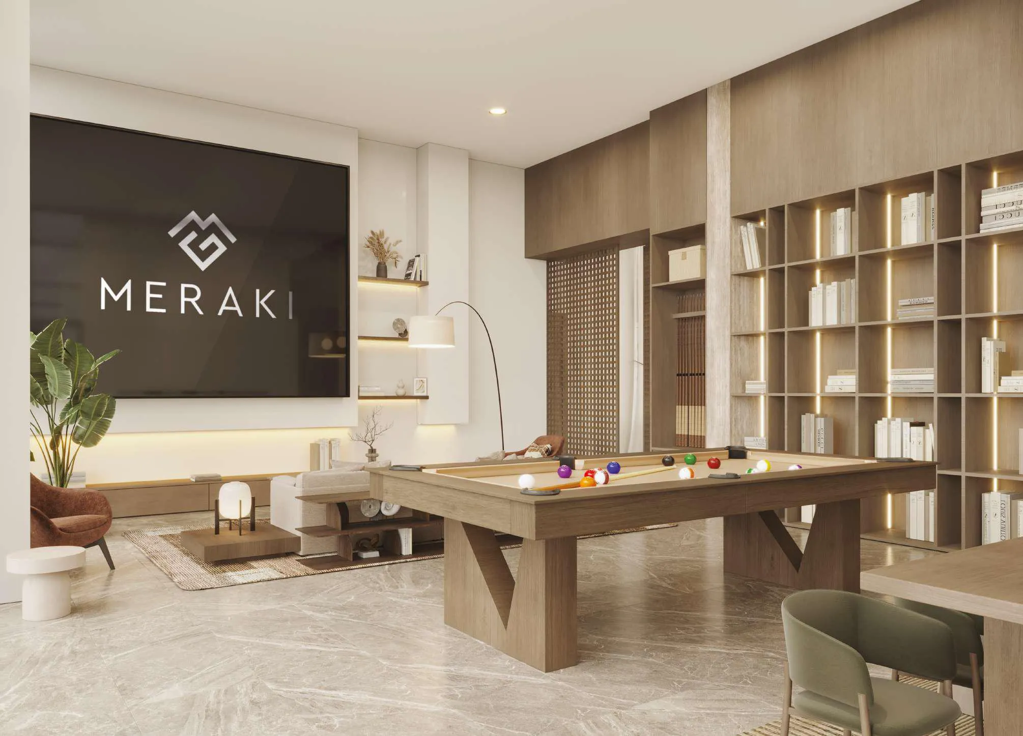Nirvana Residences 1 amenity Gaming Room with Large Screen TV - Dubai Production City, Dubai - by Meraki Developers
