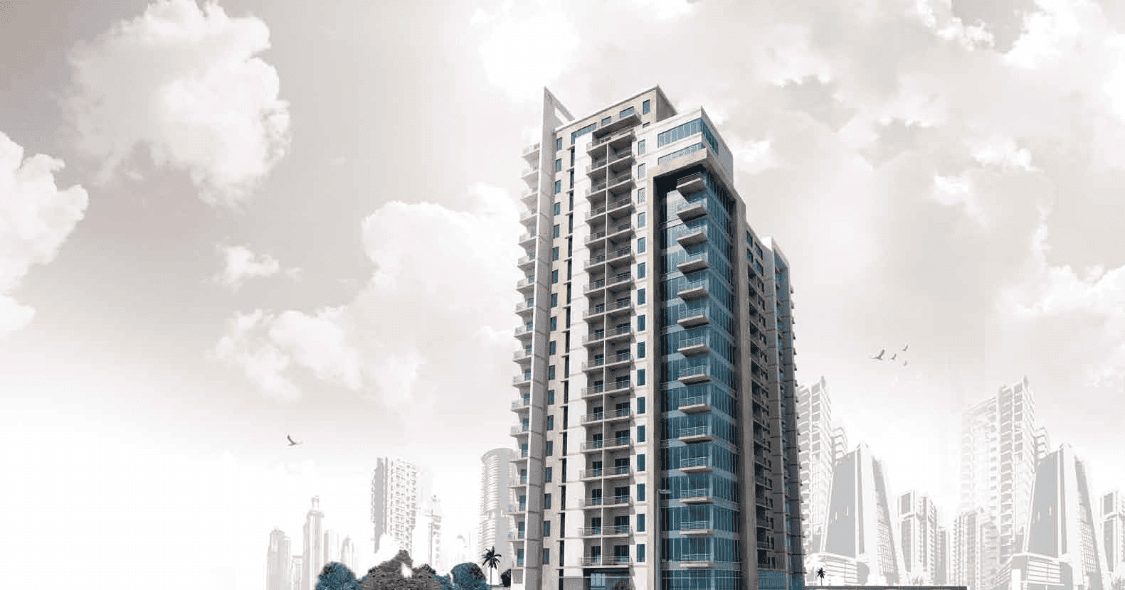 Oakwood Residency exterior view - Dubai Production City, Dubai - by Deyaar