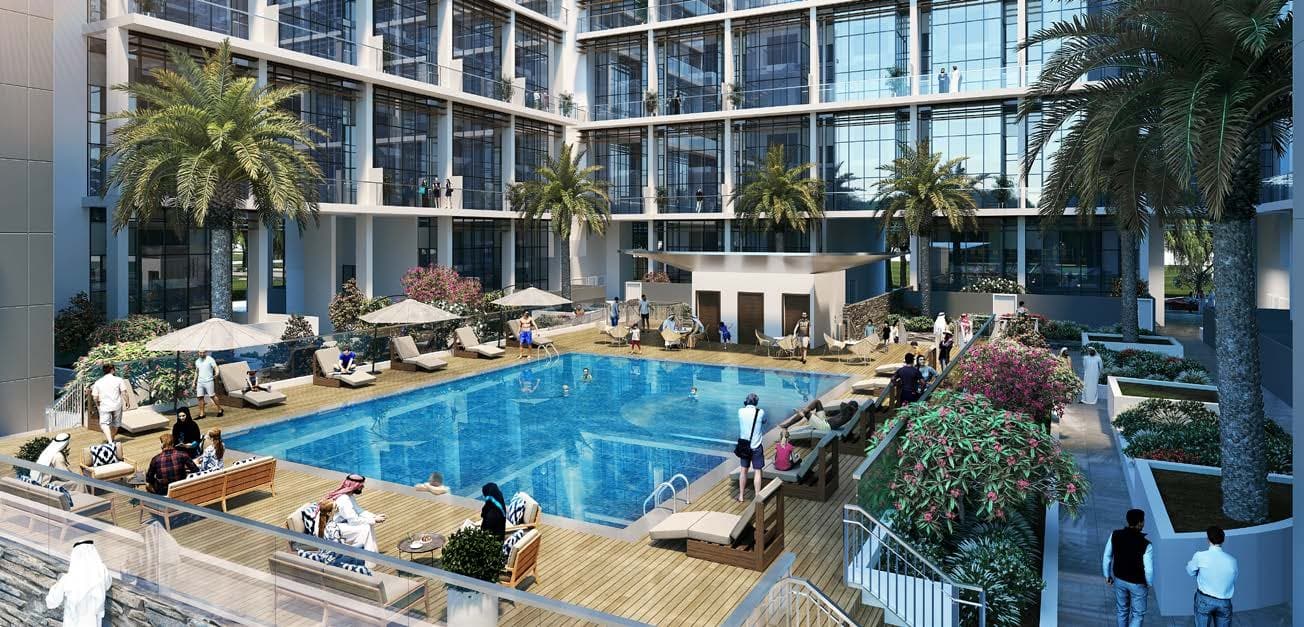 Oasis Two amenity Swimming Pool - Masdar City, Dubai - by Reportage Properties