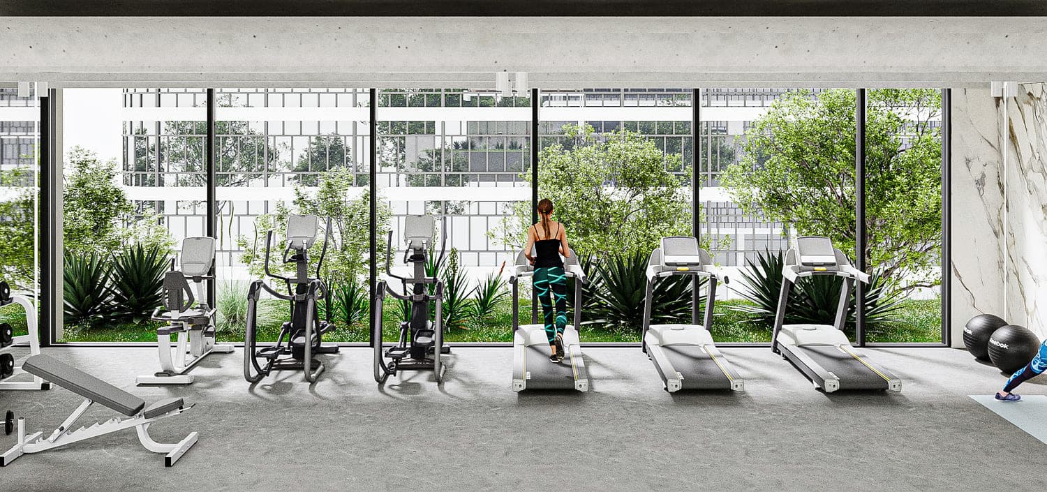 Oxford Gardens amenity Rooftop Gym in Arjan, Dubai, by Iman Developers