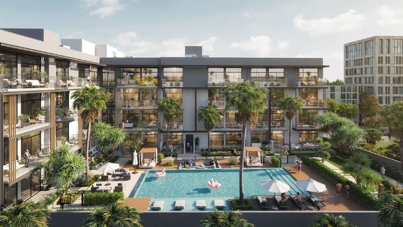 Oxford Terraces 2 amenity Majestic Pool On Podium Level - JVC (Jumeirah Village Circle), Dubai - by Iman Developers