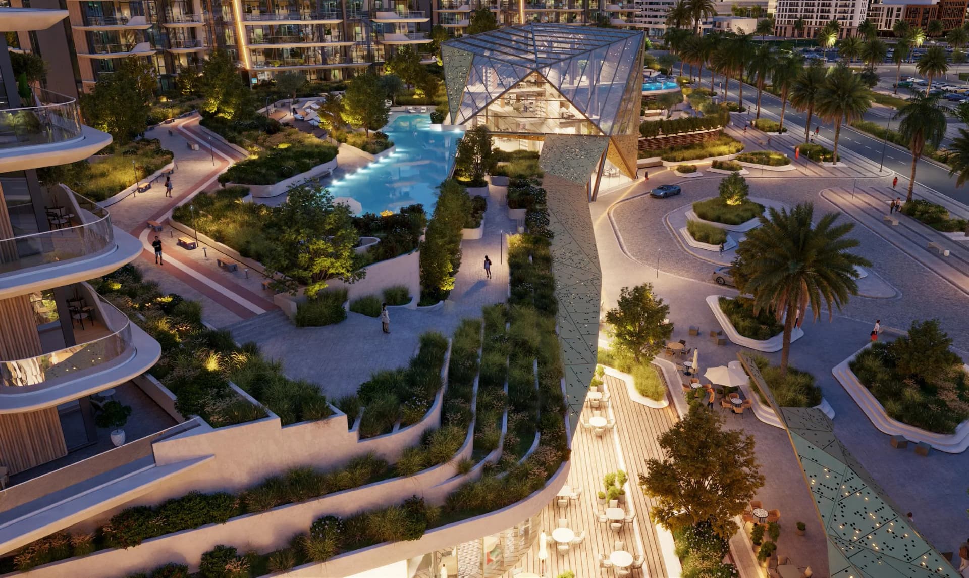 Portside Square amenity Pavilion and Retail Drop-off Area in Mina Rashid, Dubai, by Ellington
