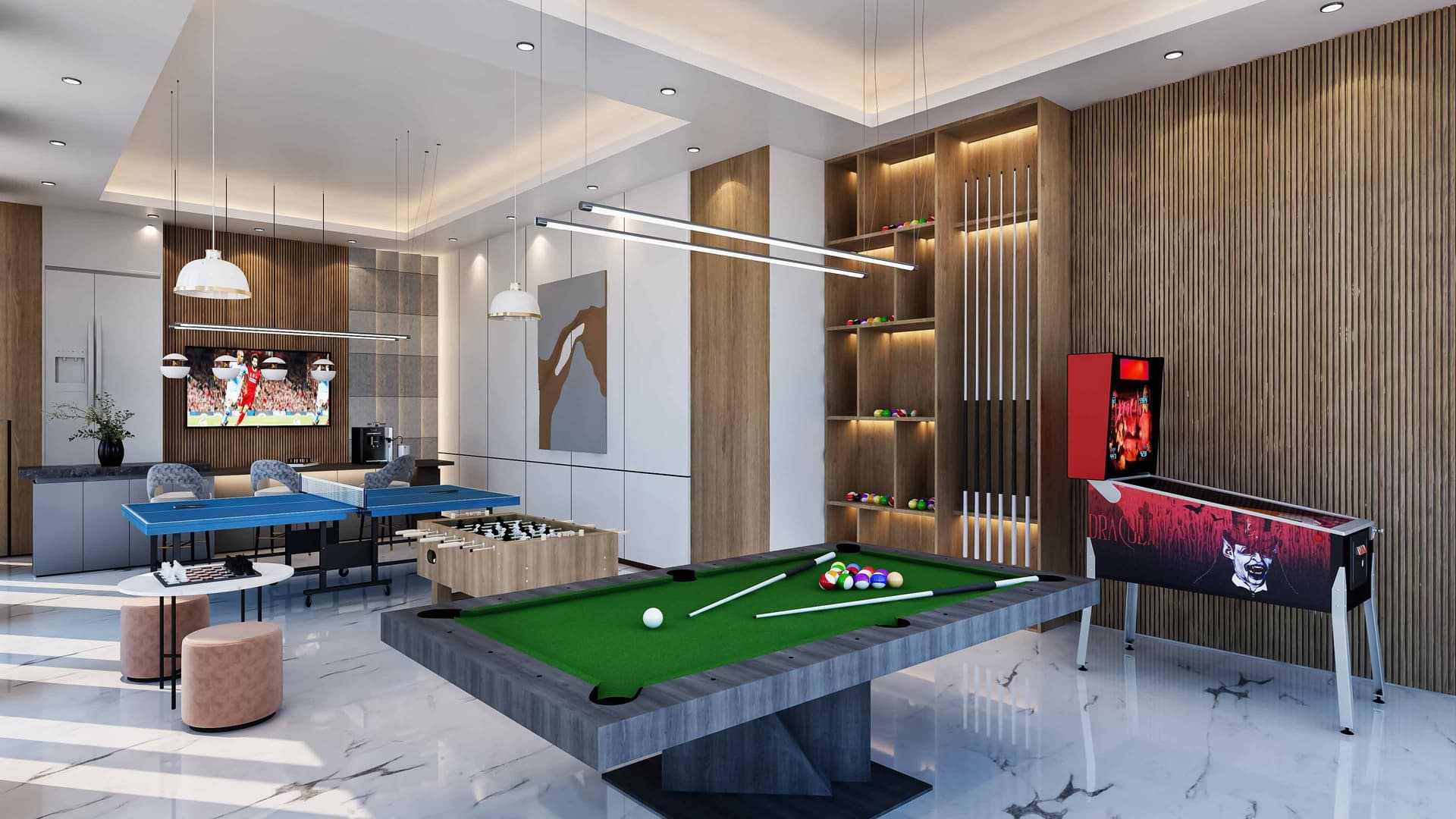 Prime Residency 3 amenity Games Room in Al Furjan, Dubai, by Prescott