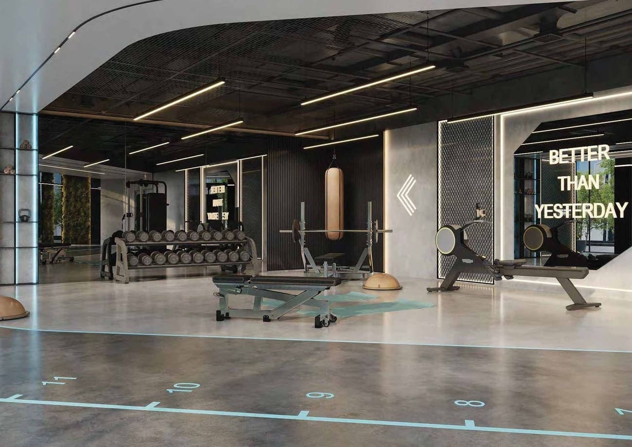 Reef 1000 amenity Indoor Gym in Dubailand Residence Complex, Dubai, by Reef Luxury Development