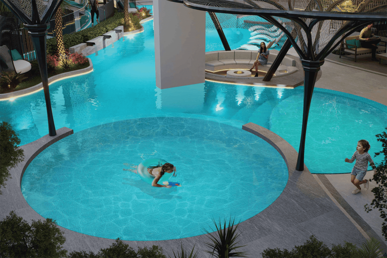 Reef 1000 amenity Kids Pool Area in Dubailand Residence Complex, Dubai, by Reef Luxury Development