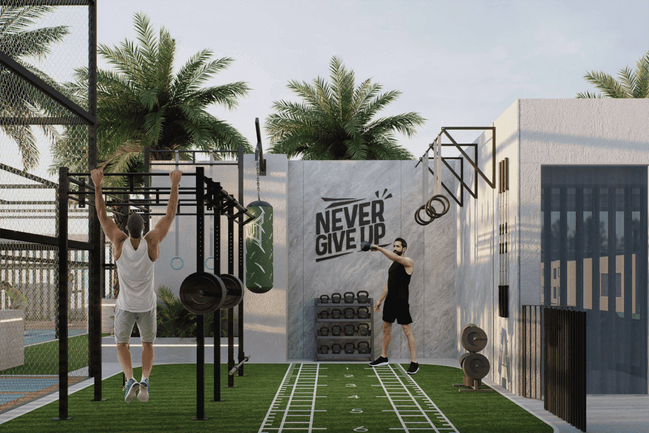 Reef 1000 amenity Outdoor Gym Area - Dubailand Residence Complex, Dubai - by Reef Luxury Development