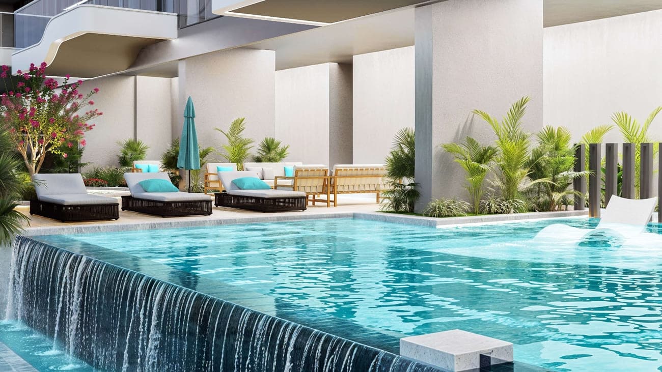 Reef 998 amenity Infinity Swimming Pool in Dubailand Residence Complex, Dubai, by Reef Luxury Development