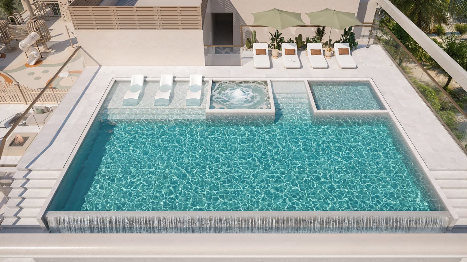 Rivo amenity Infinity Pool & Sunbathing Area - Dubailand Residence Complex, Dubai - by Grovy Developers