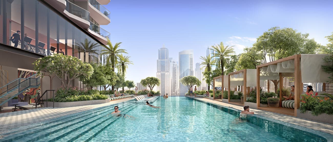 Rove Home Dubai Marina amenity Outdoor Semi-Olympic Leisure Pool - Dubai Marina, Dubai - by Irth Development